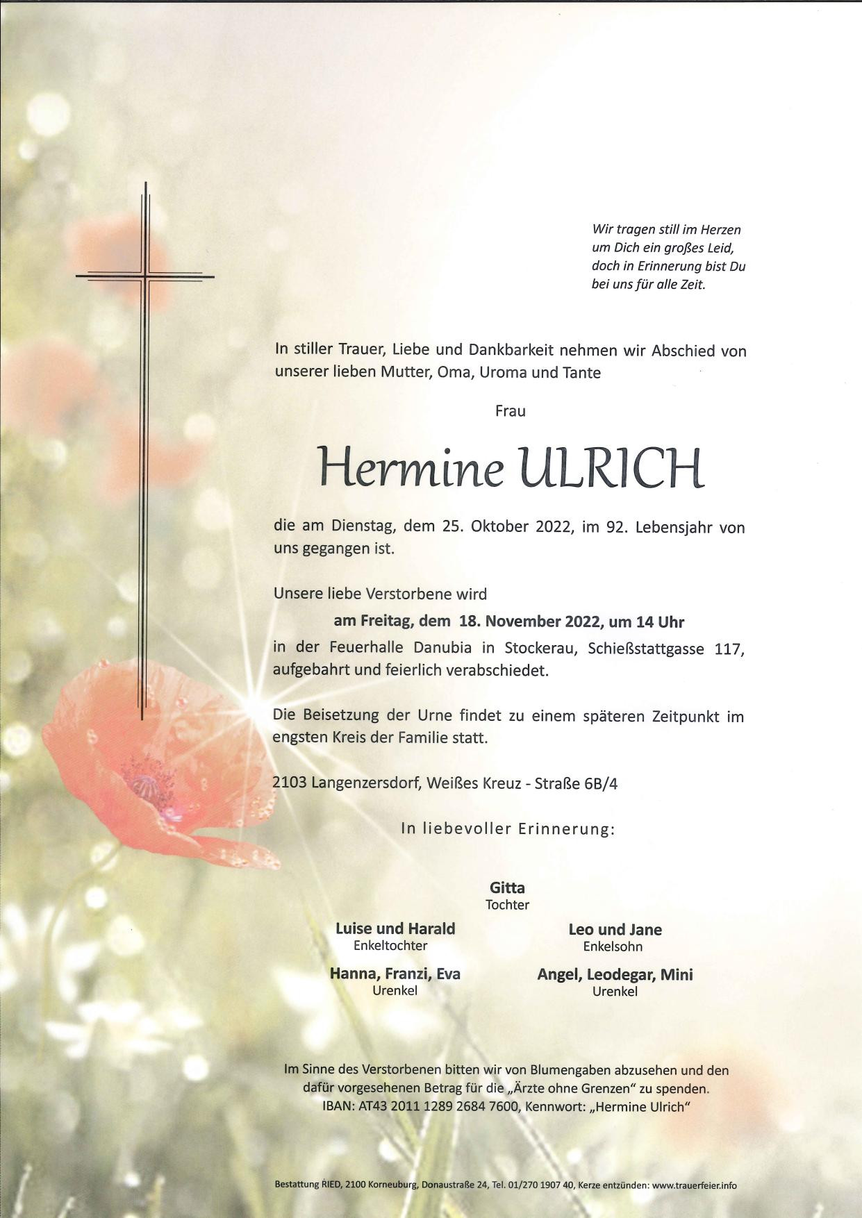 Traueranzeige von Hermine Ulrich