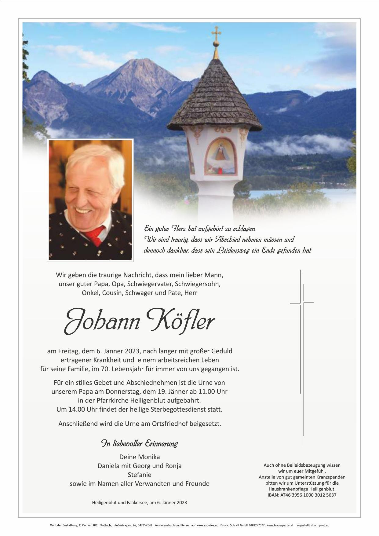 Traueranzeige von Johann Köfler