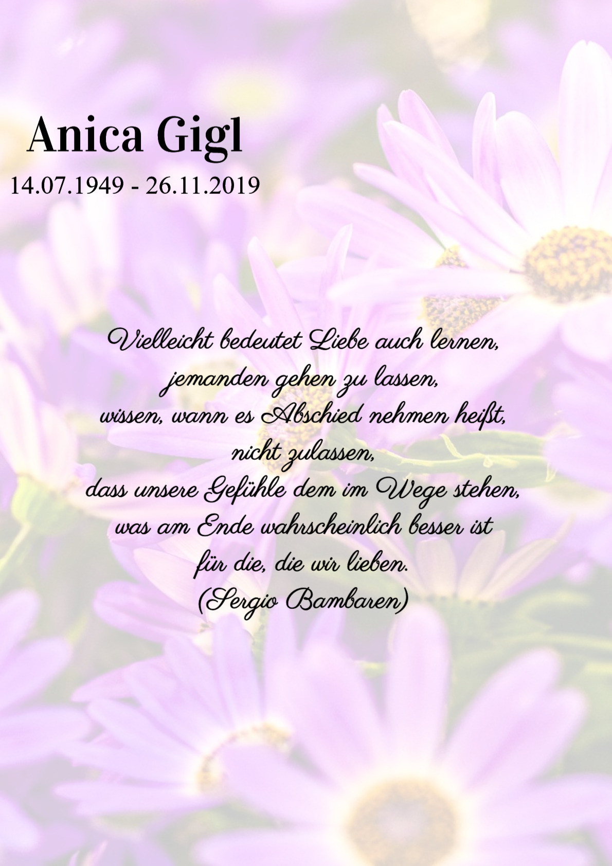 Traueranzeige von Anica Gigl