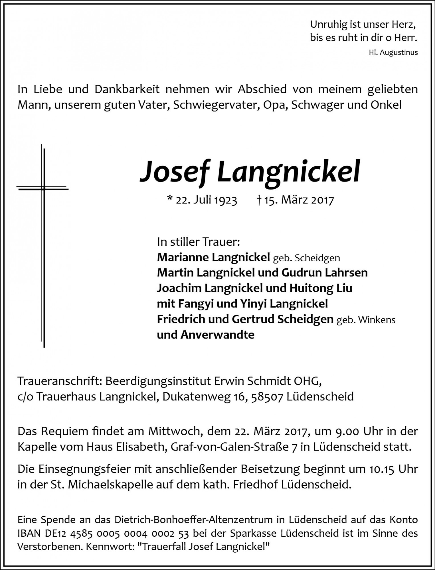 Traueranzeige von Josef Langnickel