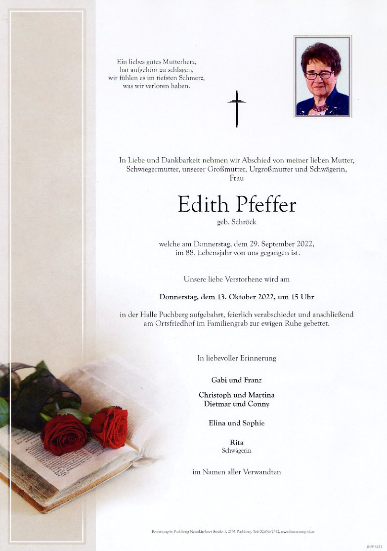 Traueranzeige von Edith Pfeffer