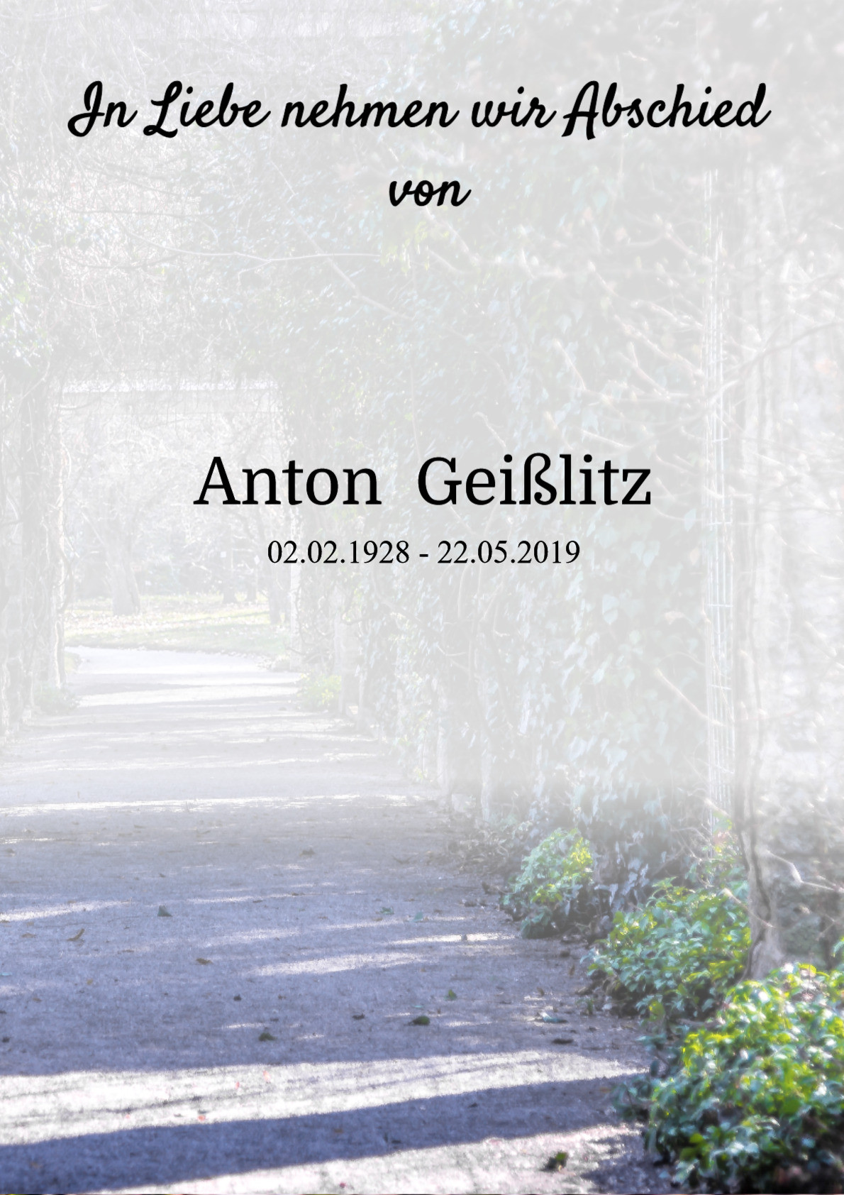 Traueranzeige von Anton Geißlitz