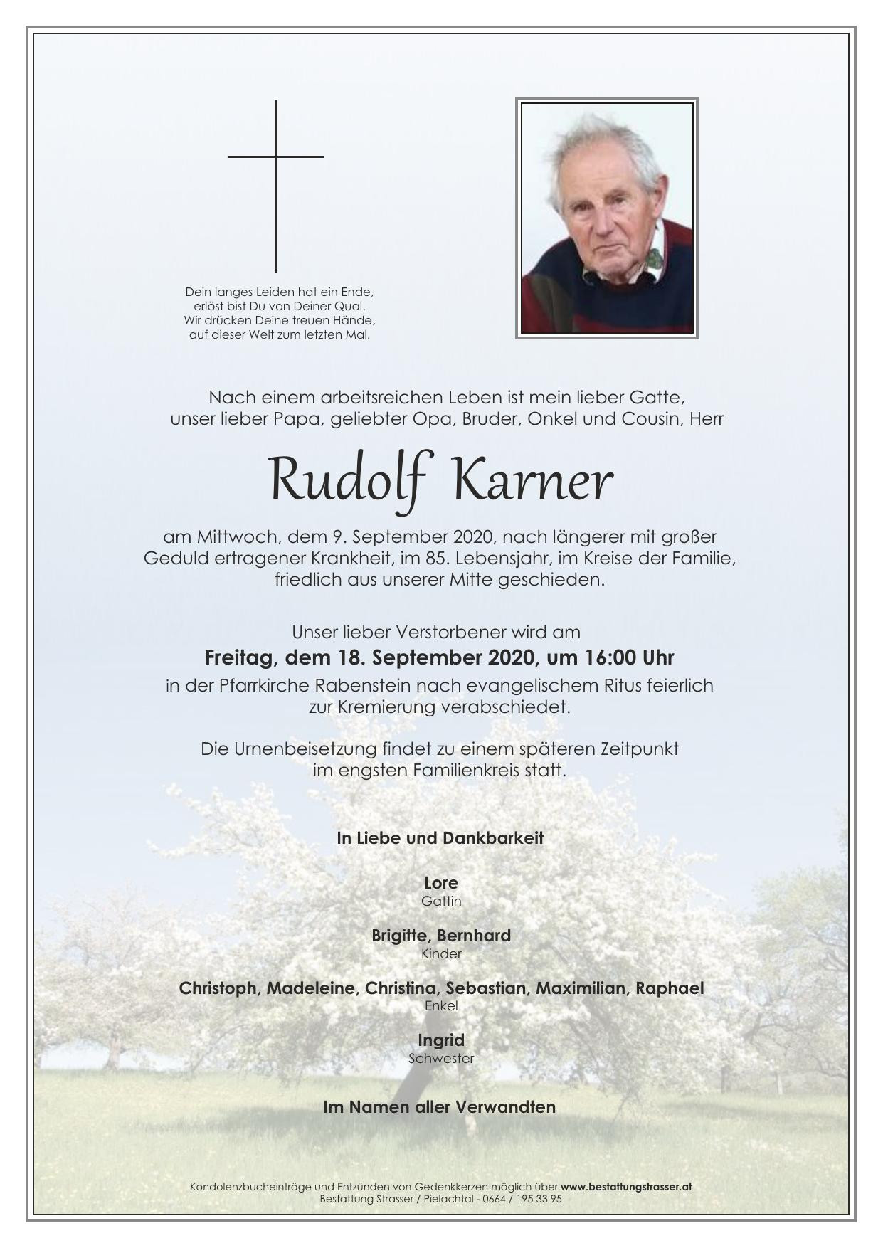 Traueranzeige von Rudolf Karner