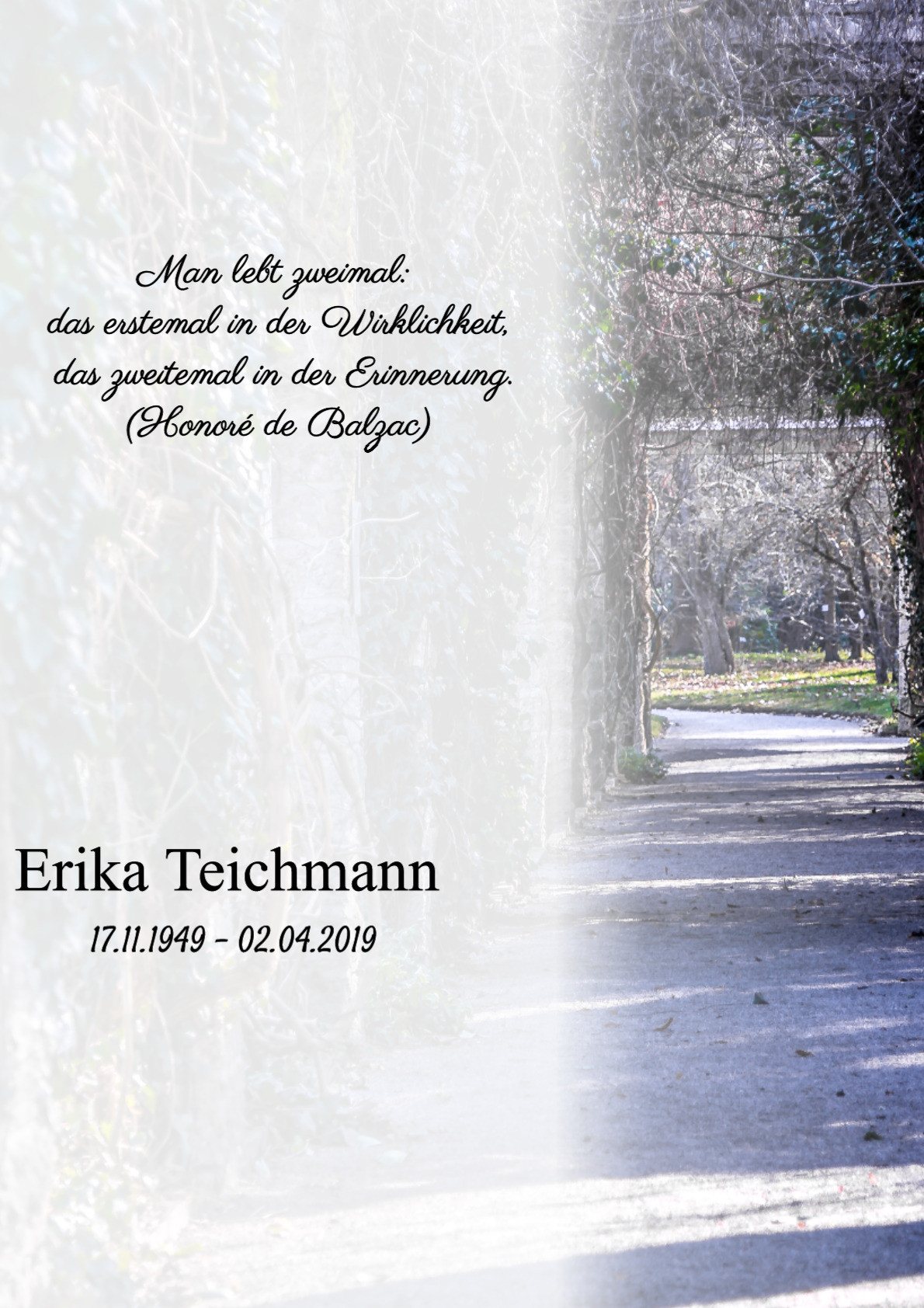Traueranzeige von Erika Teichmann