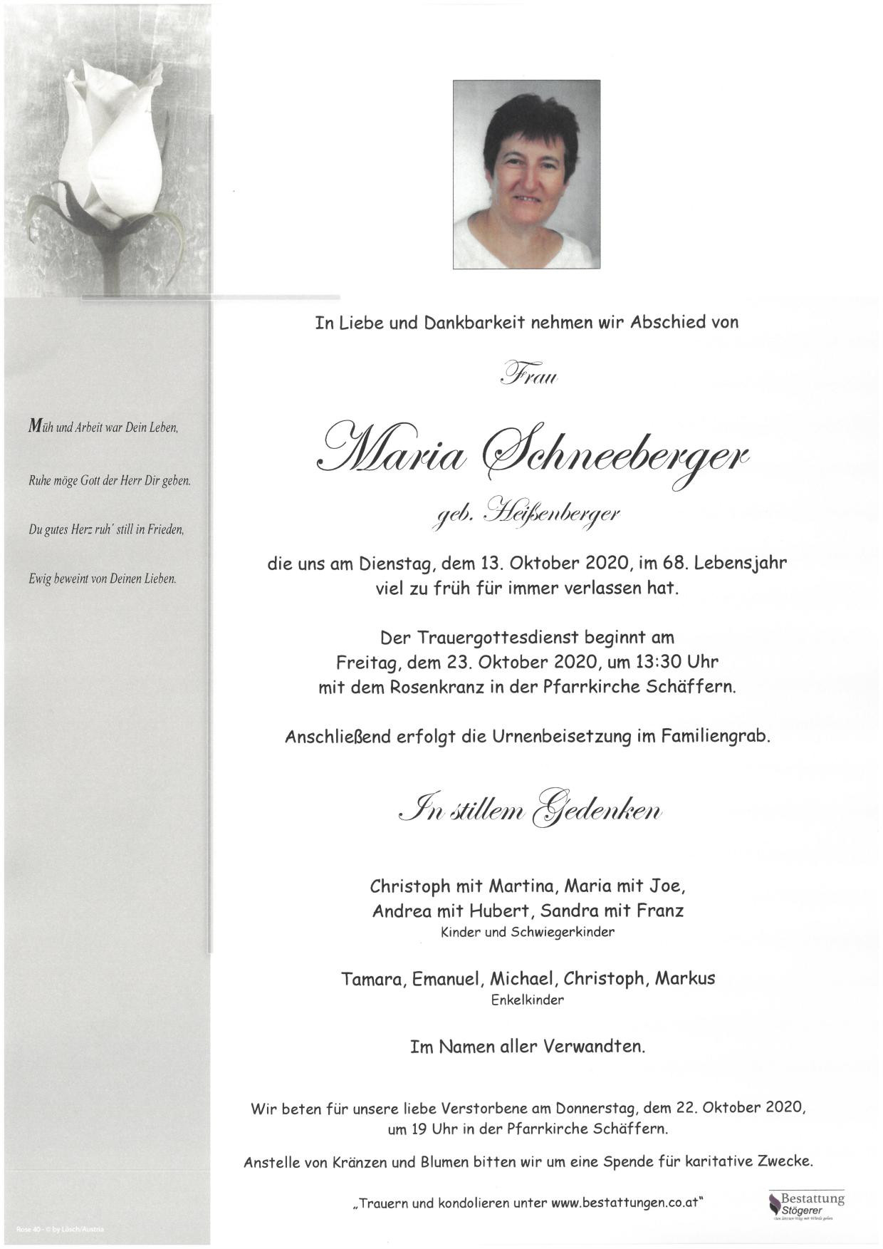 Traueranzeige von Maria Schneeberger
