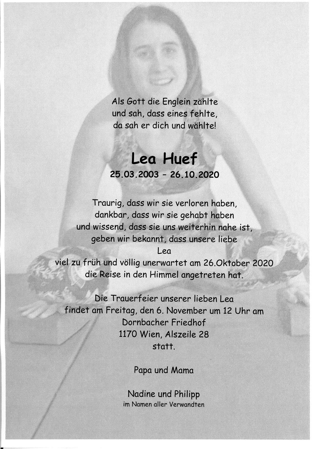 Traueranzeige von Lea Huef