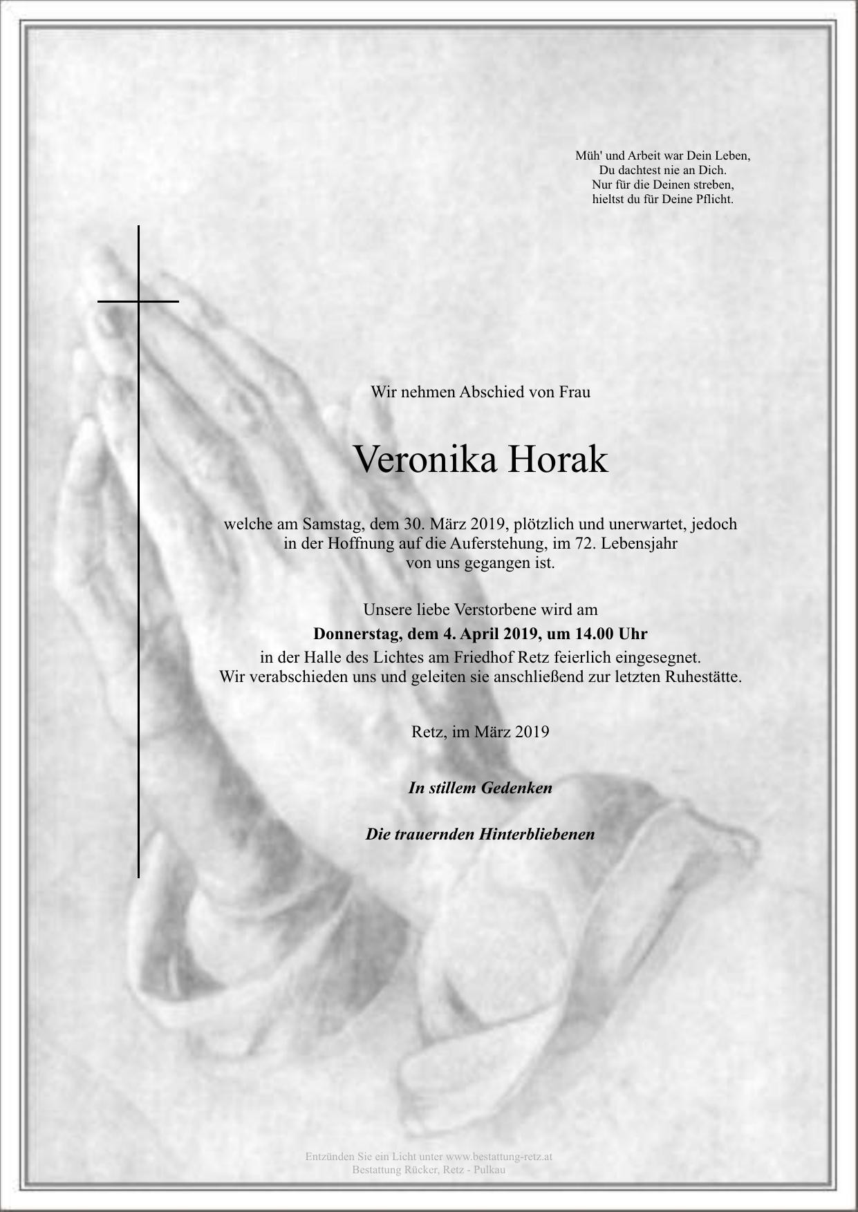 Traueranzeige von Veronika Horak