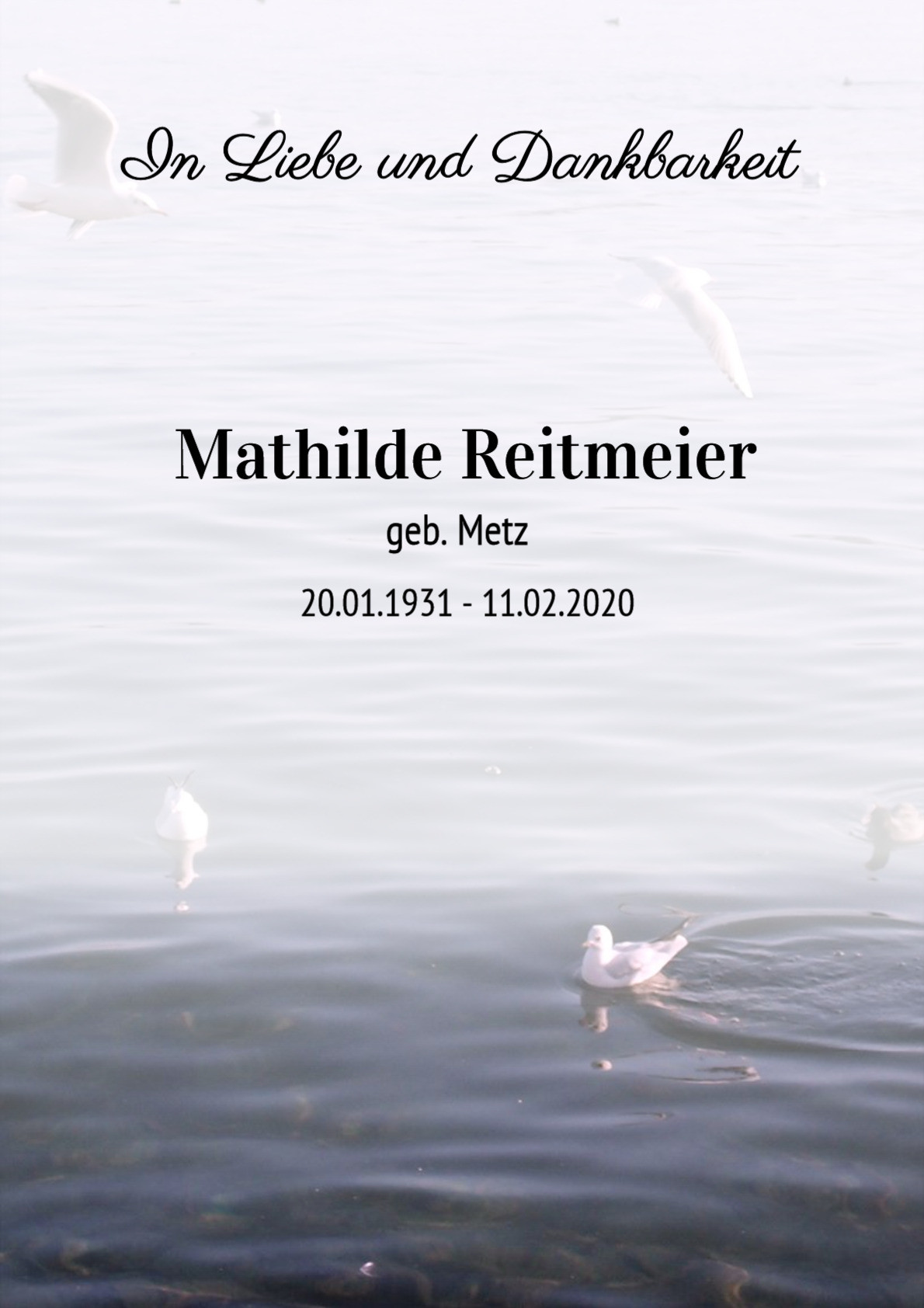 Traueranzeige von Mathilde Reitmeier