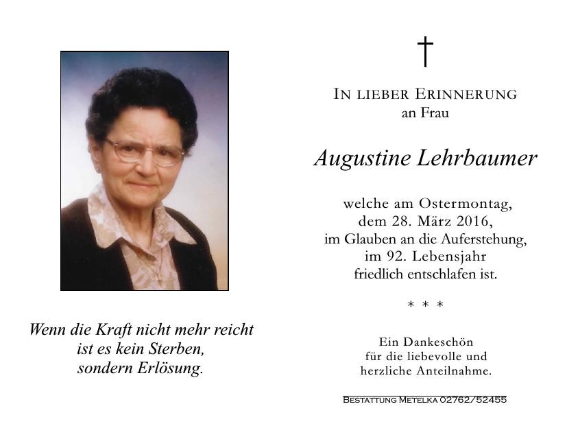 Traueranzeige von Augustine Lehrbaumer