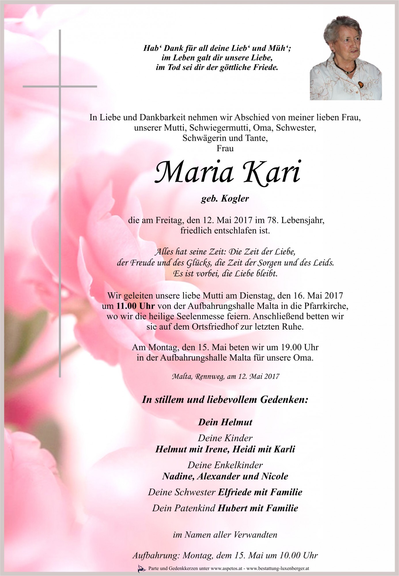 Traueranzeige von Maria Kari