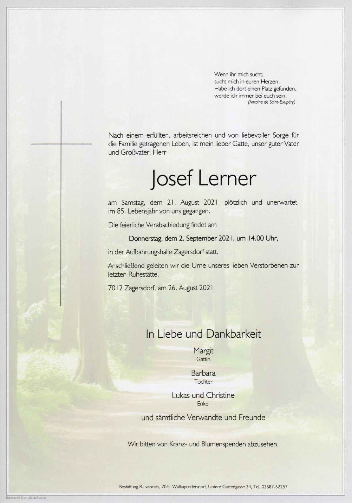 Traueranzeige von Josef Lerner