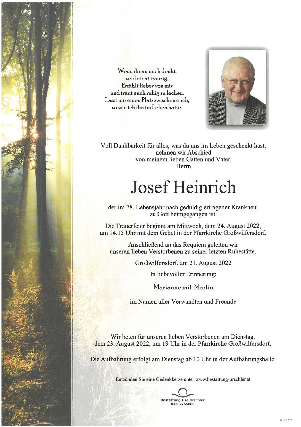 Traueranzeige von Josef Heinrich