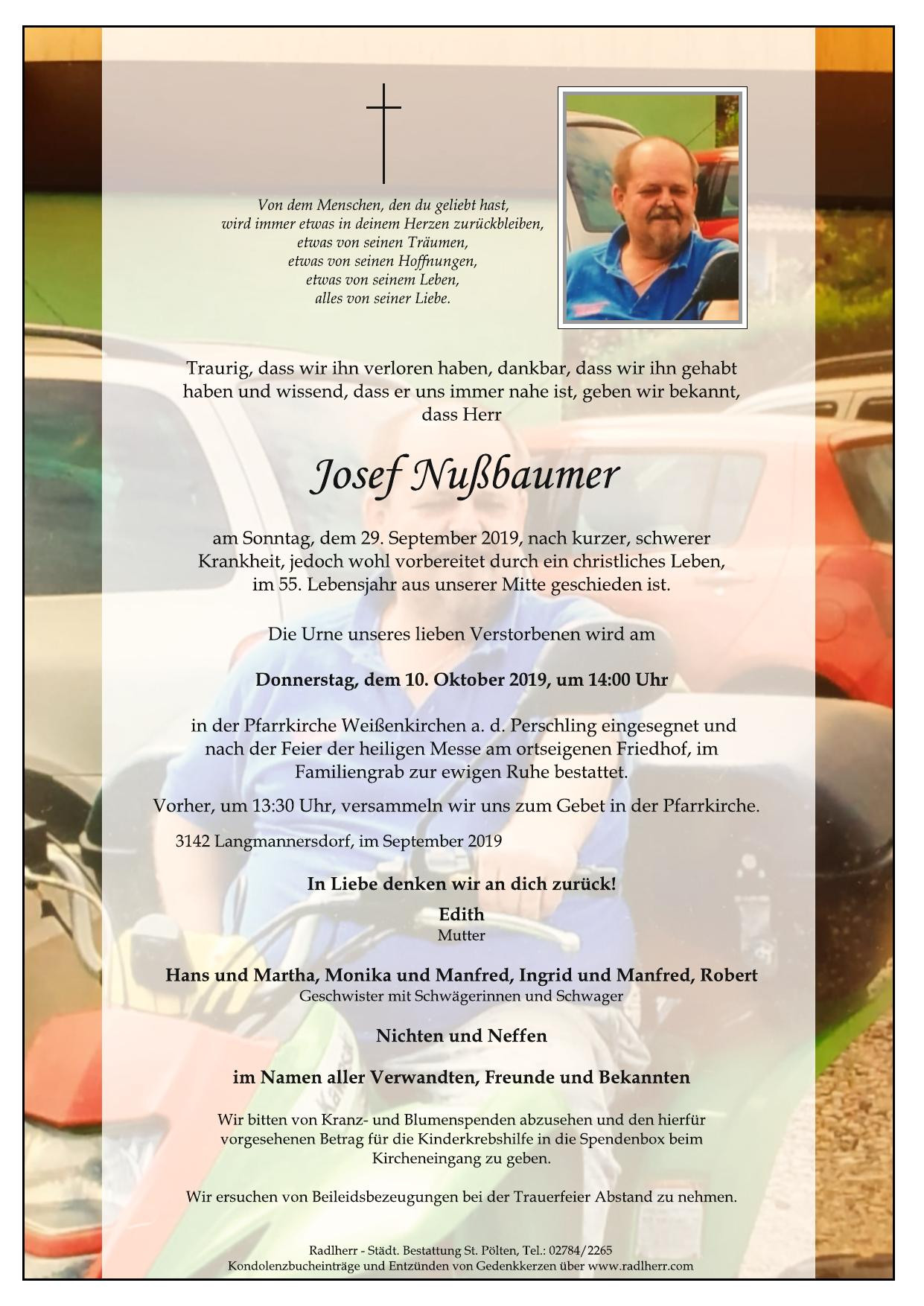 Traueranzeige von Josef Nußbaumer