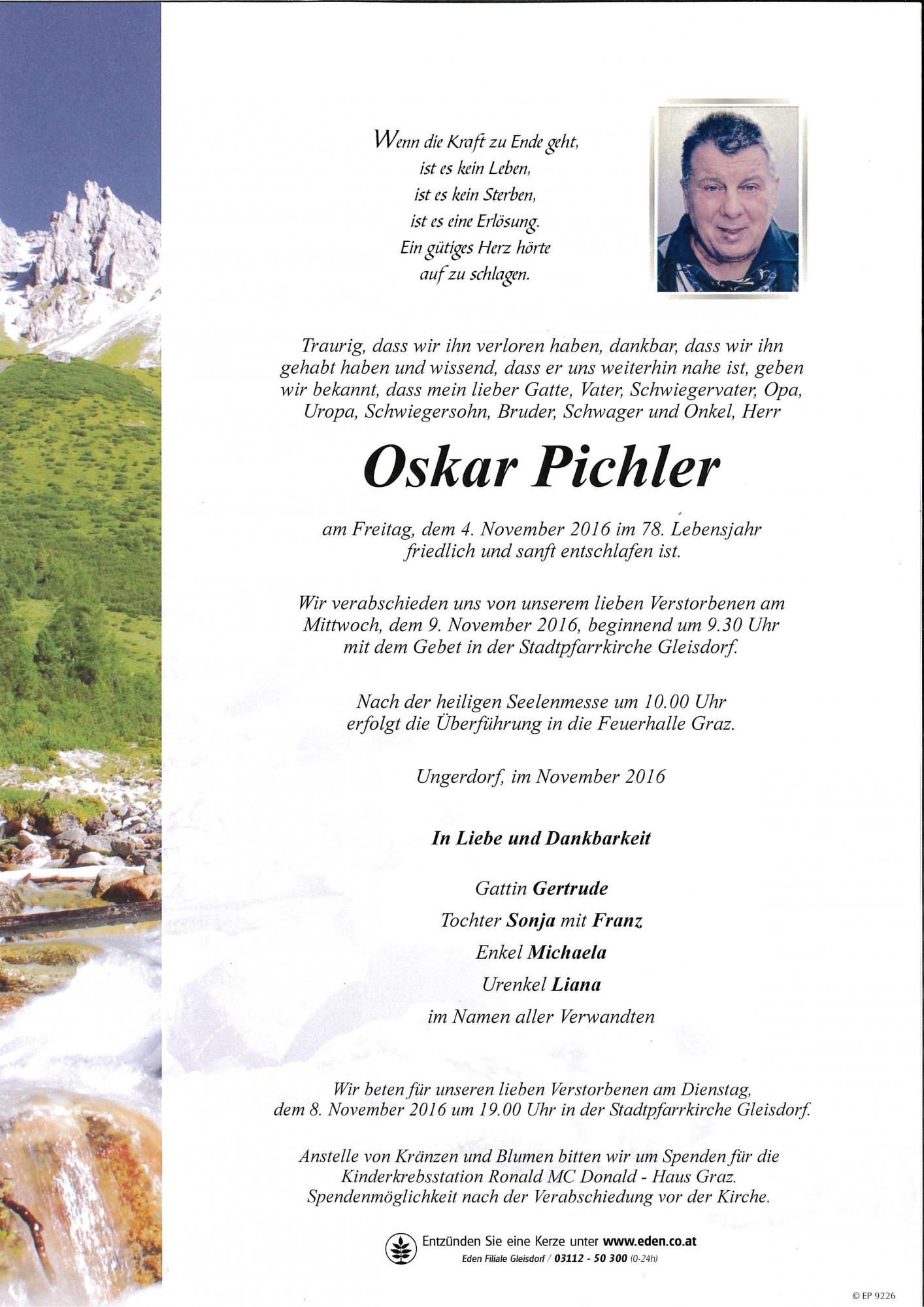 Traueranzeige von Oskar Pichler