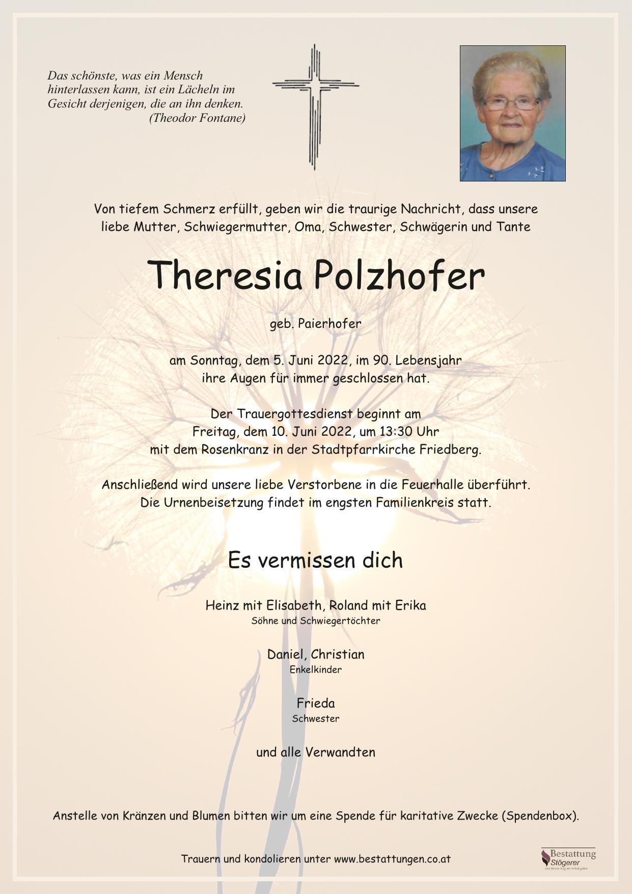 Traueranzeige von Theresia Polzhofer