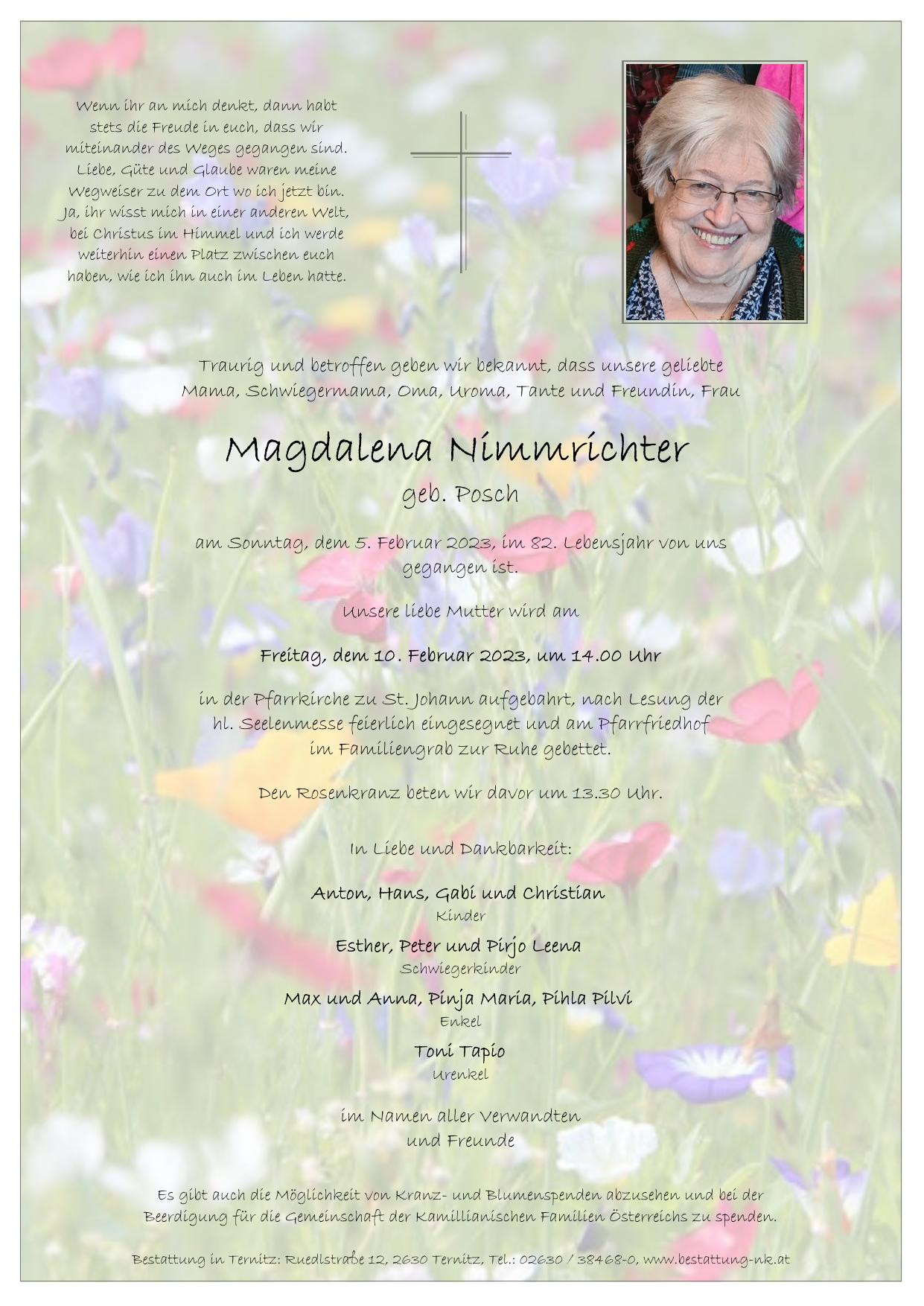 Traueranzeige von Magdalena Nimmrichter