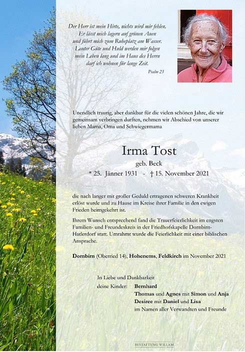 Traueranzeige von Irma Tost