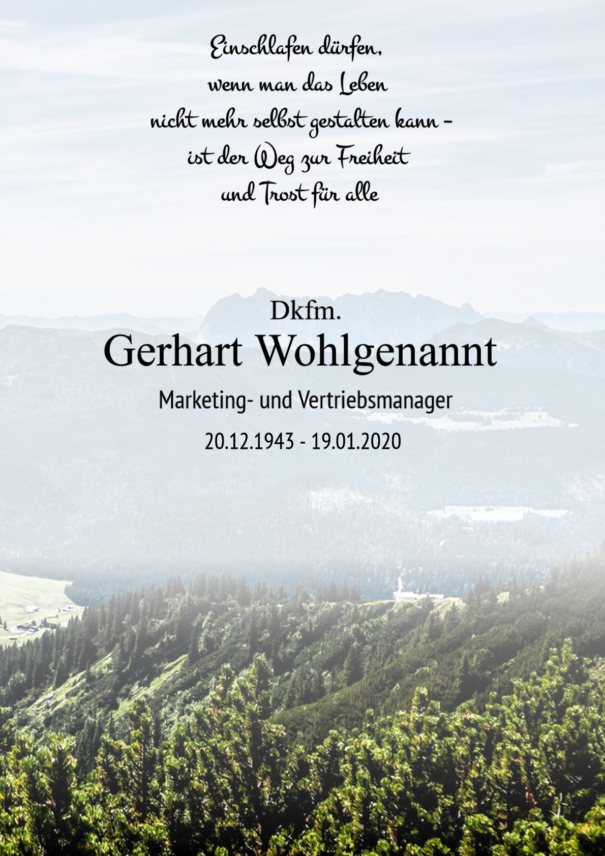 Traueranzeige von Dkfm. Gerhart Wohlgenannt