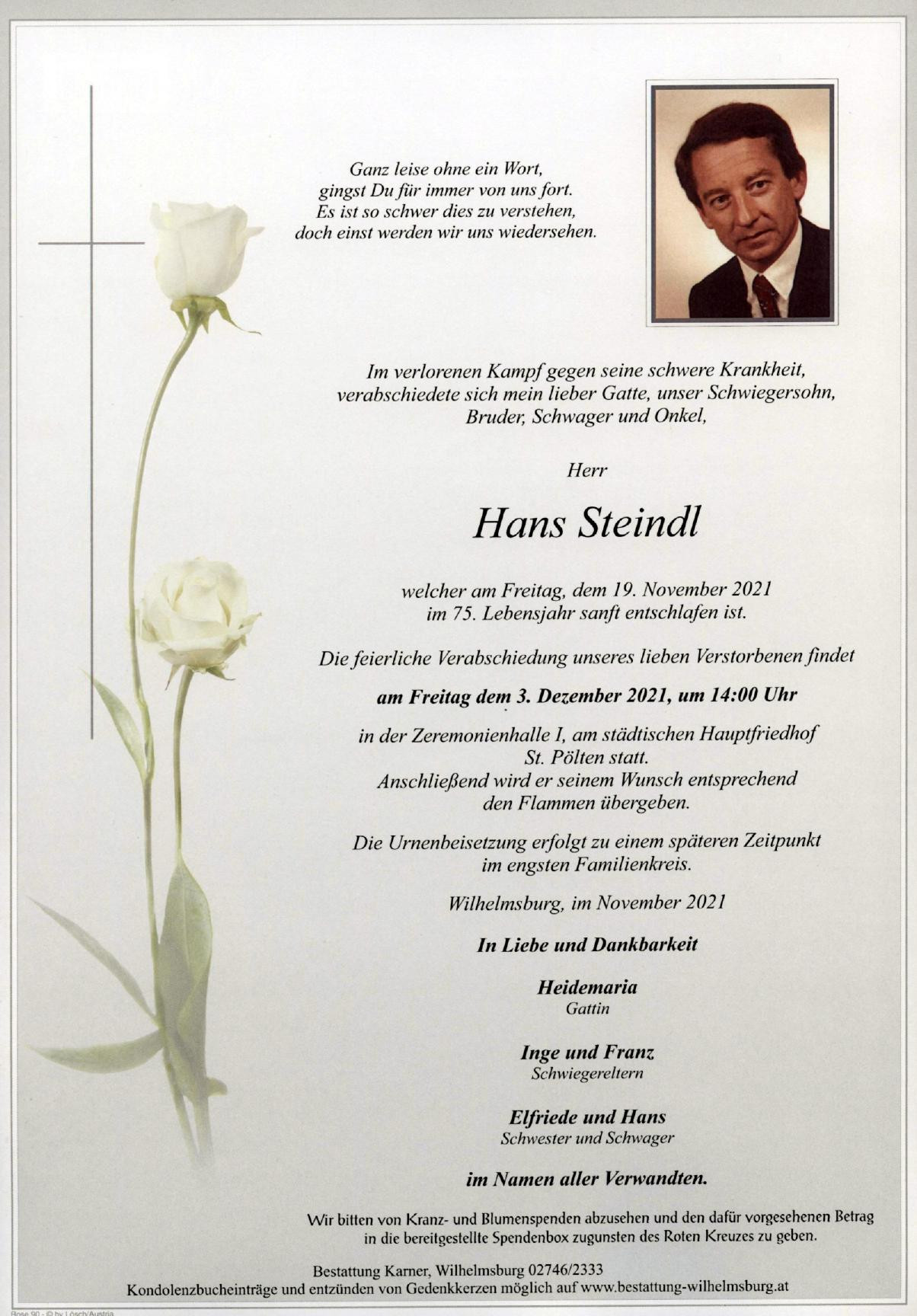 Traueranzeige von Hans Steindl