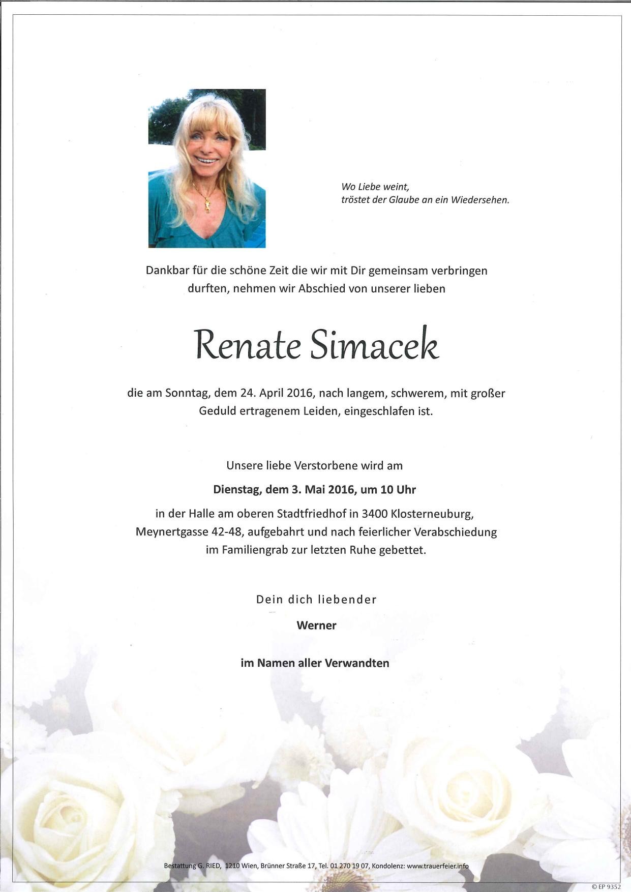 Traueranzeige von Renate Simacek