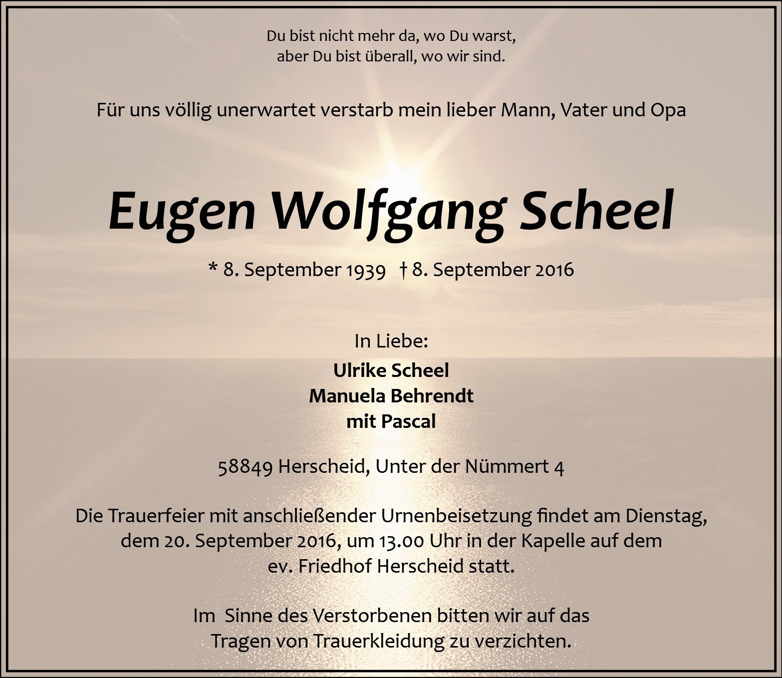 Traueranzeige von Eugen Wolfgang Scheel