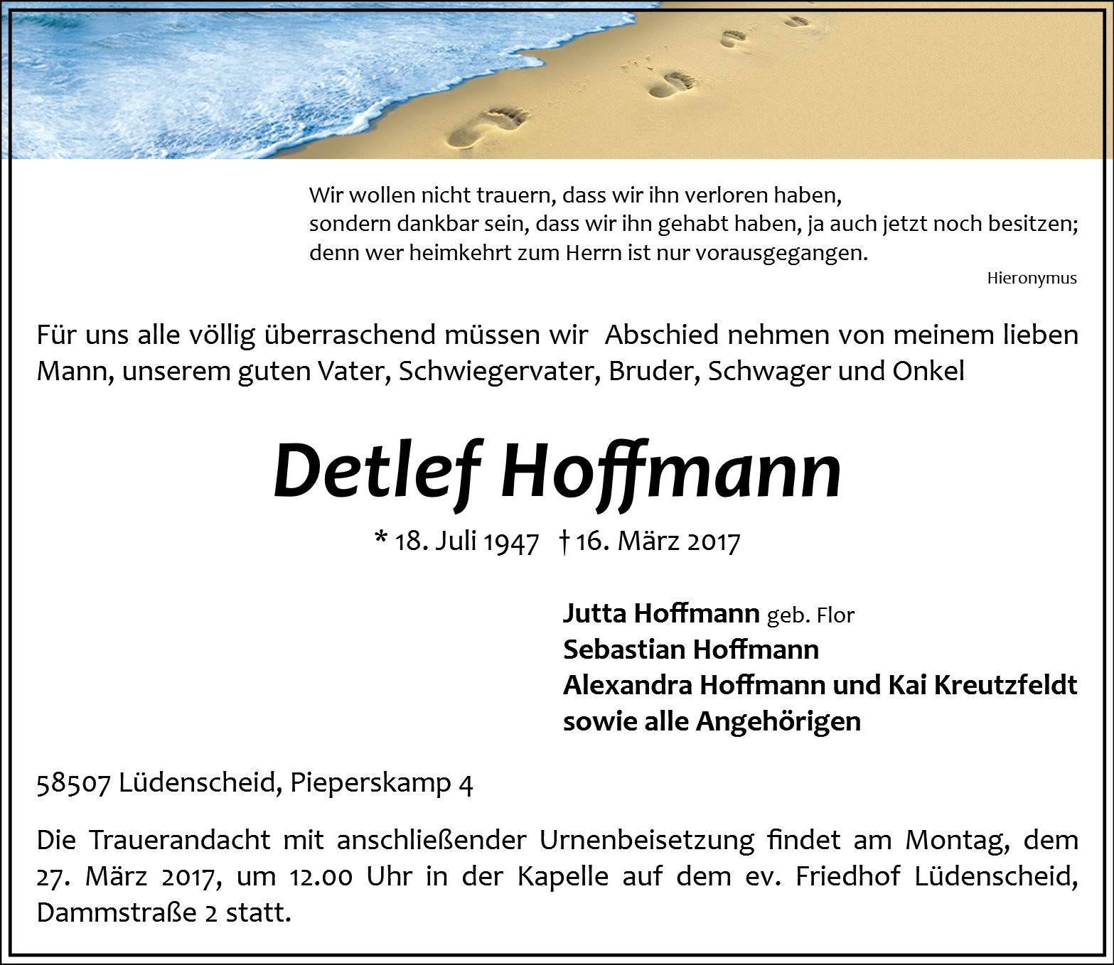 Traueranzeige von Detlef Hoffmann