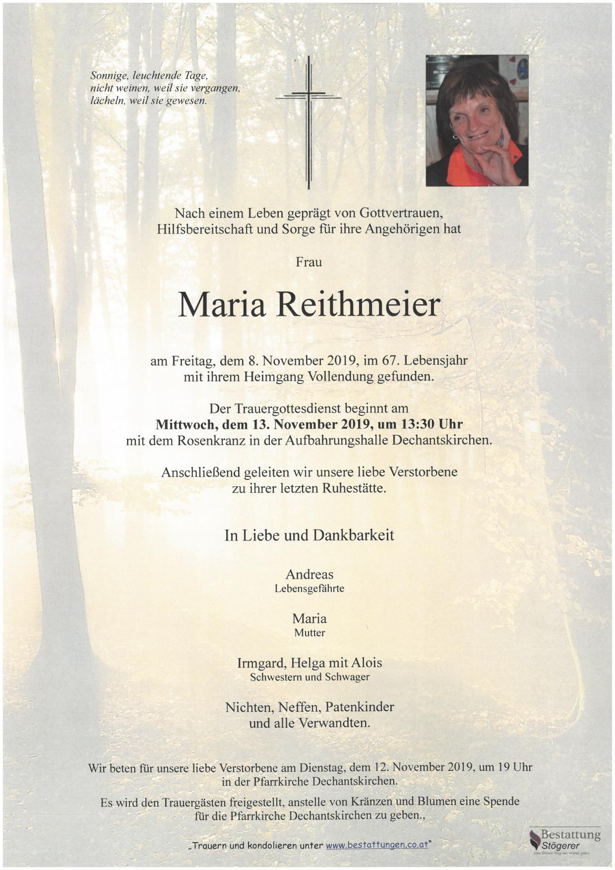 Traueranzeige von Maria Reithmeier