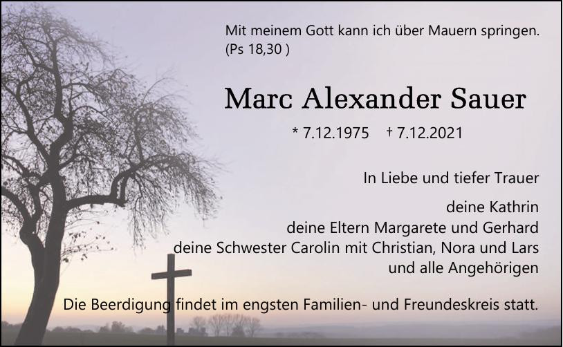 Traueranzeige von Marc Sauer