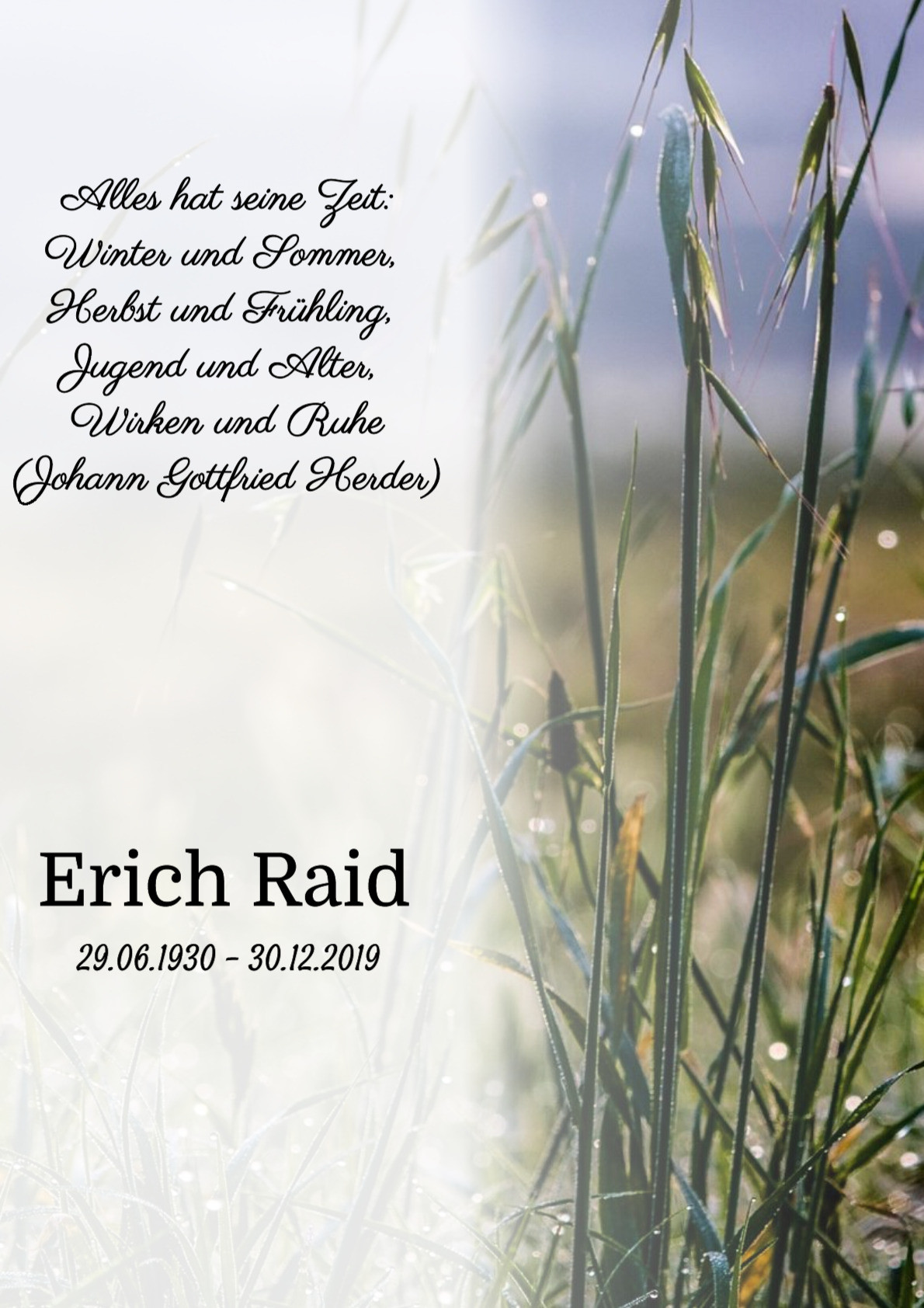 Traueranzeige von Erich Raid