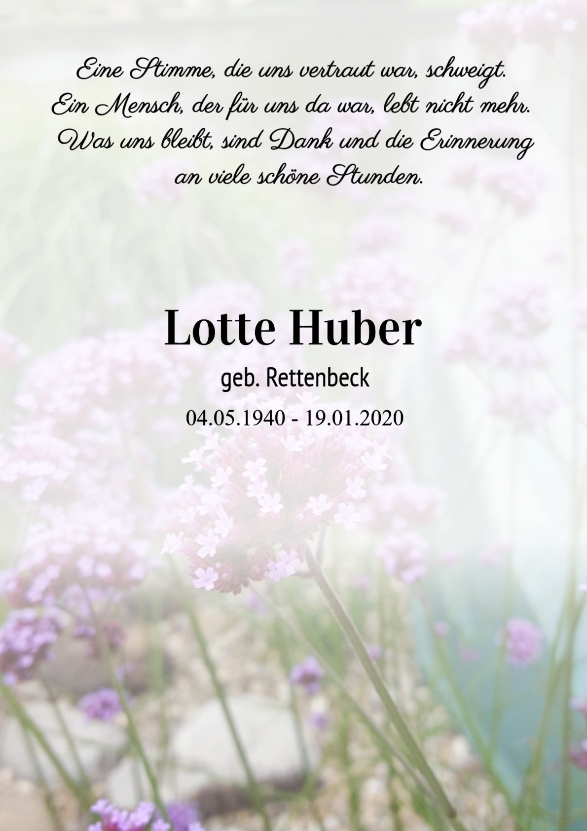 Traueranzeige von Lotte Huber
