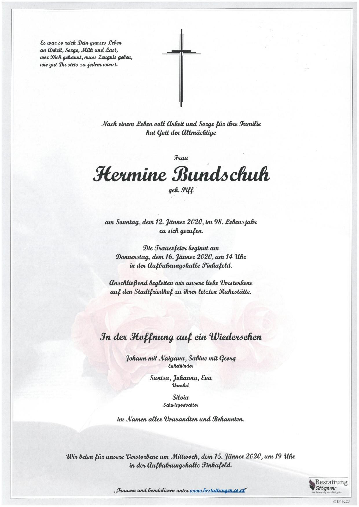 Traueranzeige von Hermine Bundschuh
