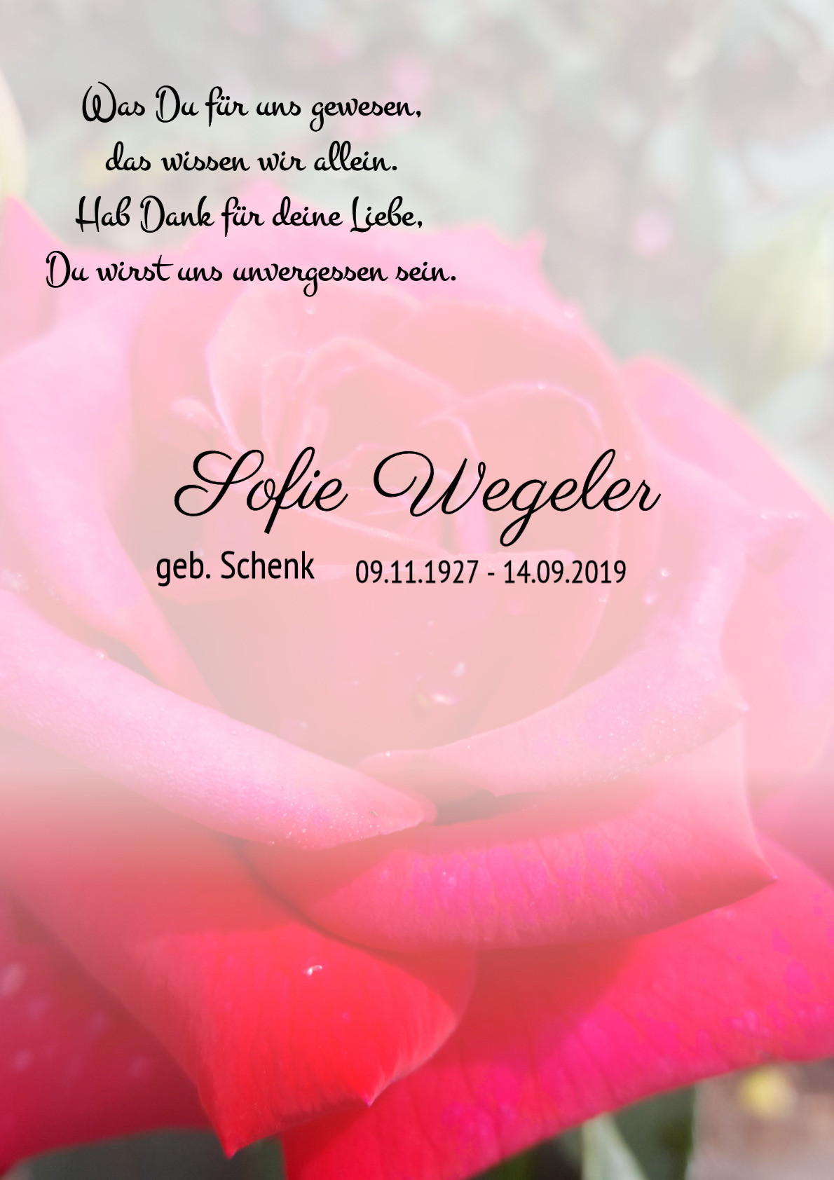 Traueranzeige von Sofie Wegeler
