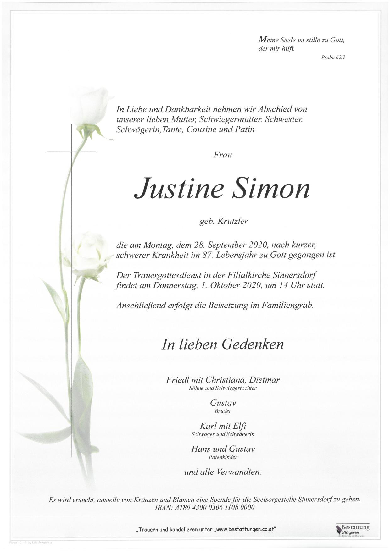 Traueranzeige von Justine Simon