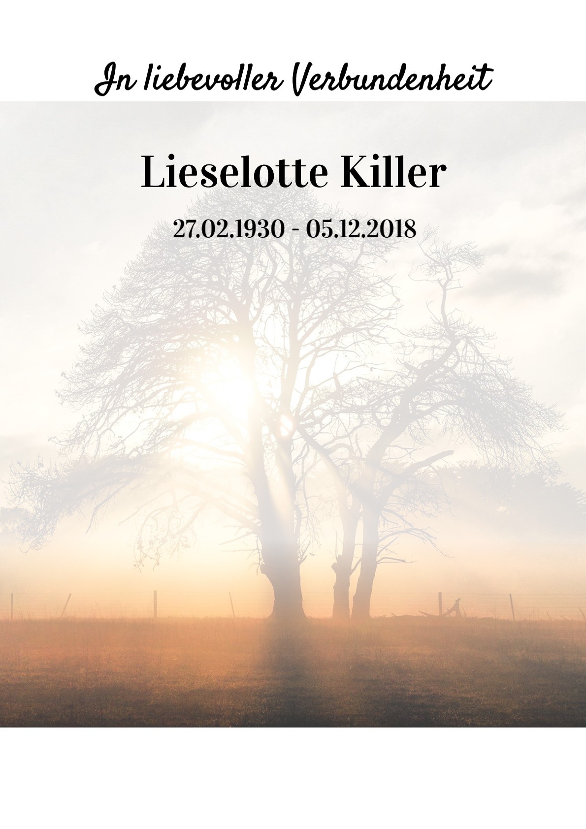 Traueranzeige von Lieselotte Killer