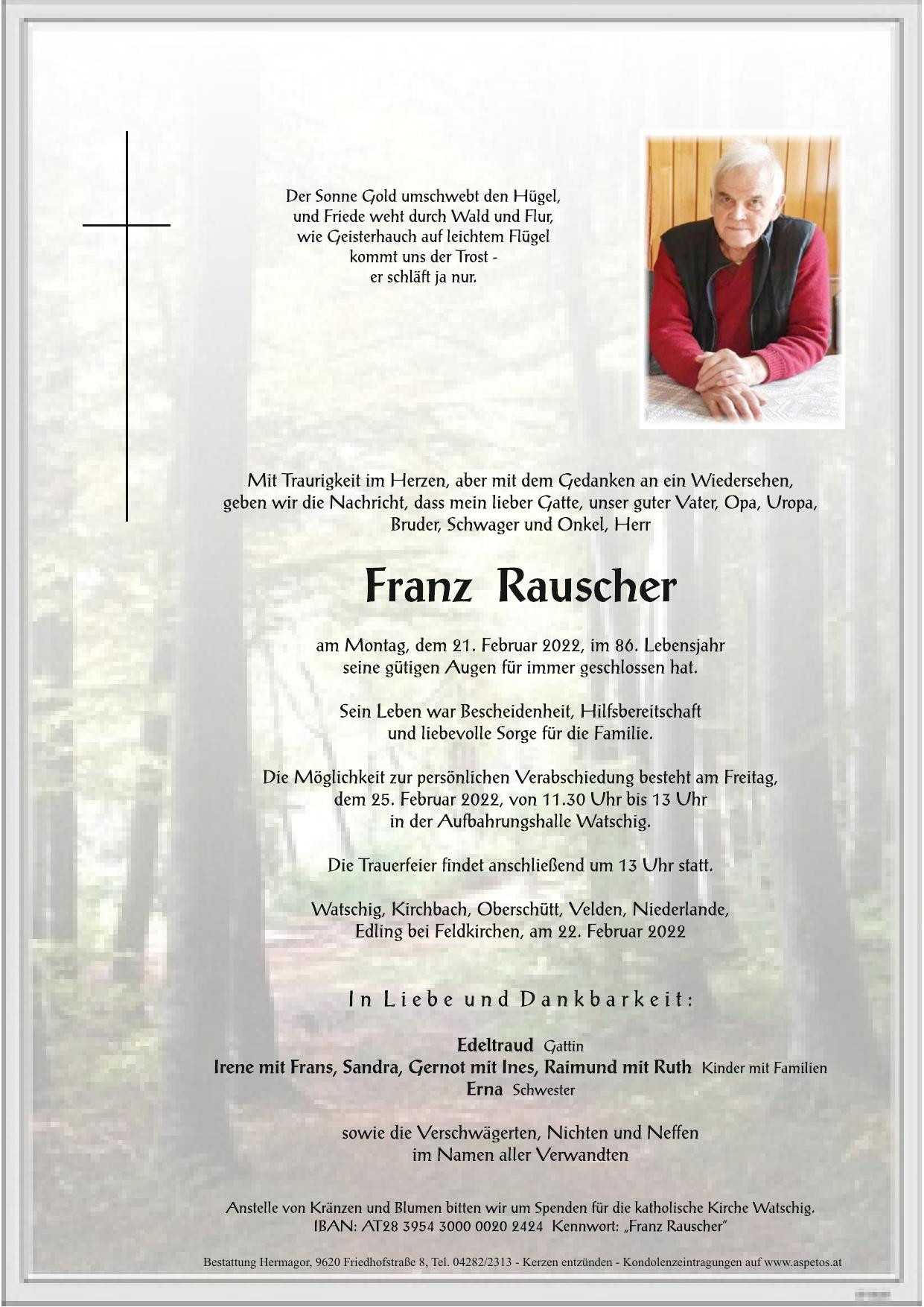 Traueranzeige von Franz Rauscher