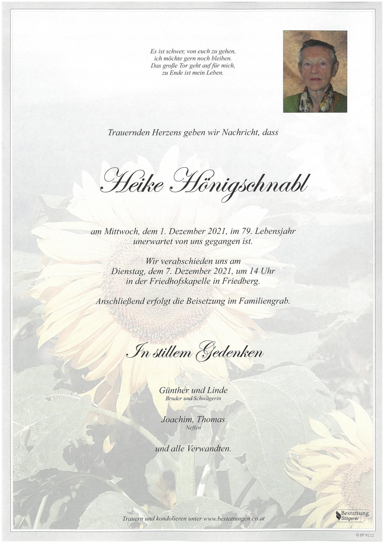 Traueranzeige von Heike Hönigschnabl