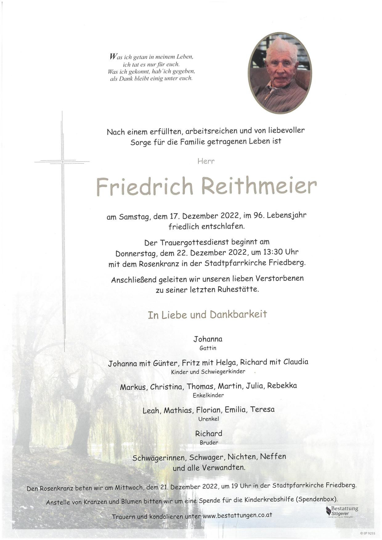 Traueranzeige von Friedrich Reithmeier