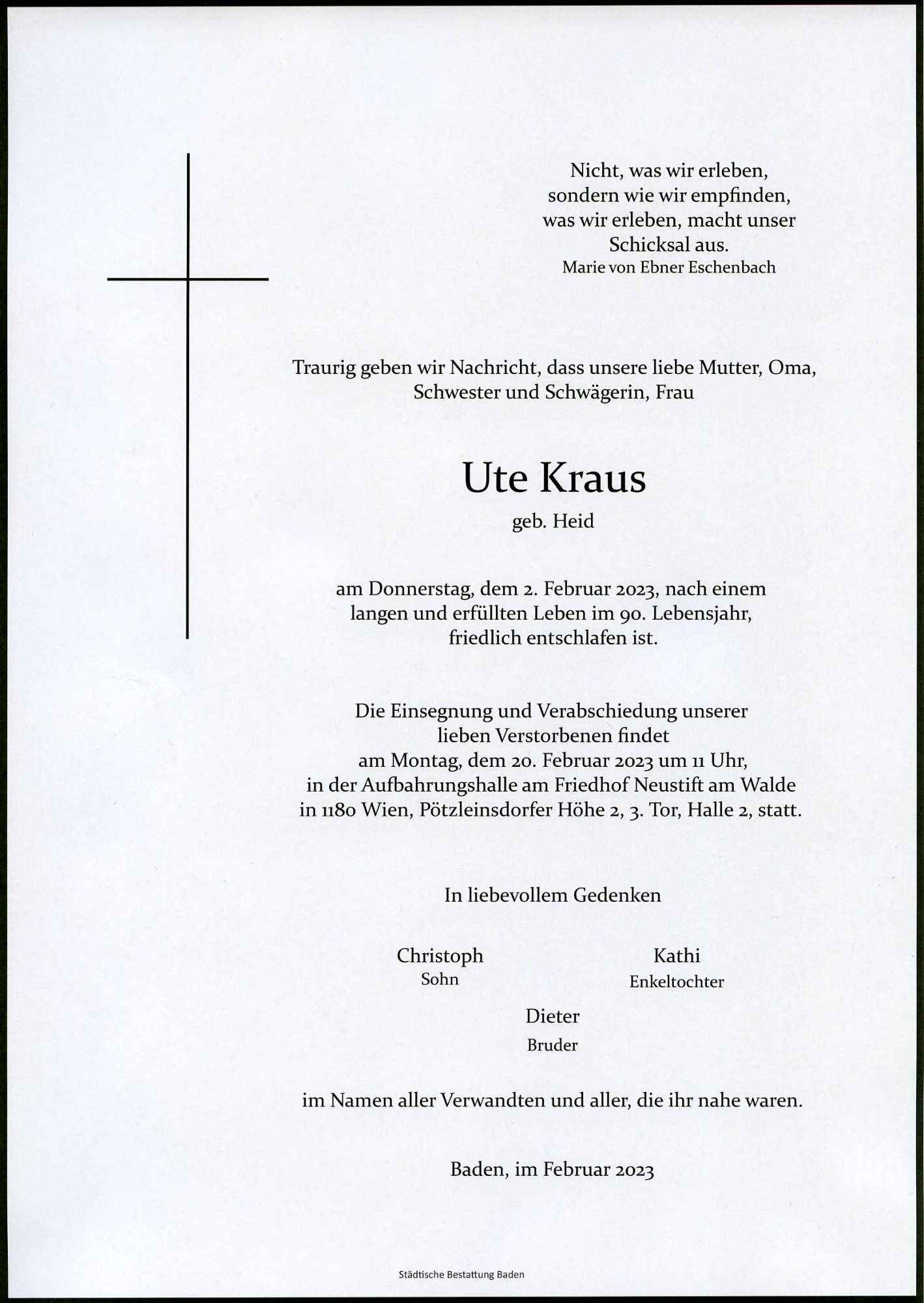 Traueranzeige von Ute Kraus