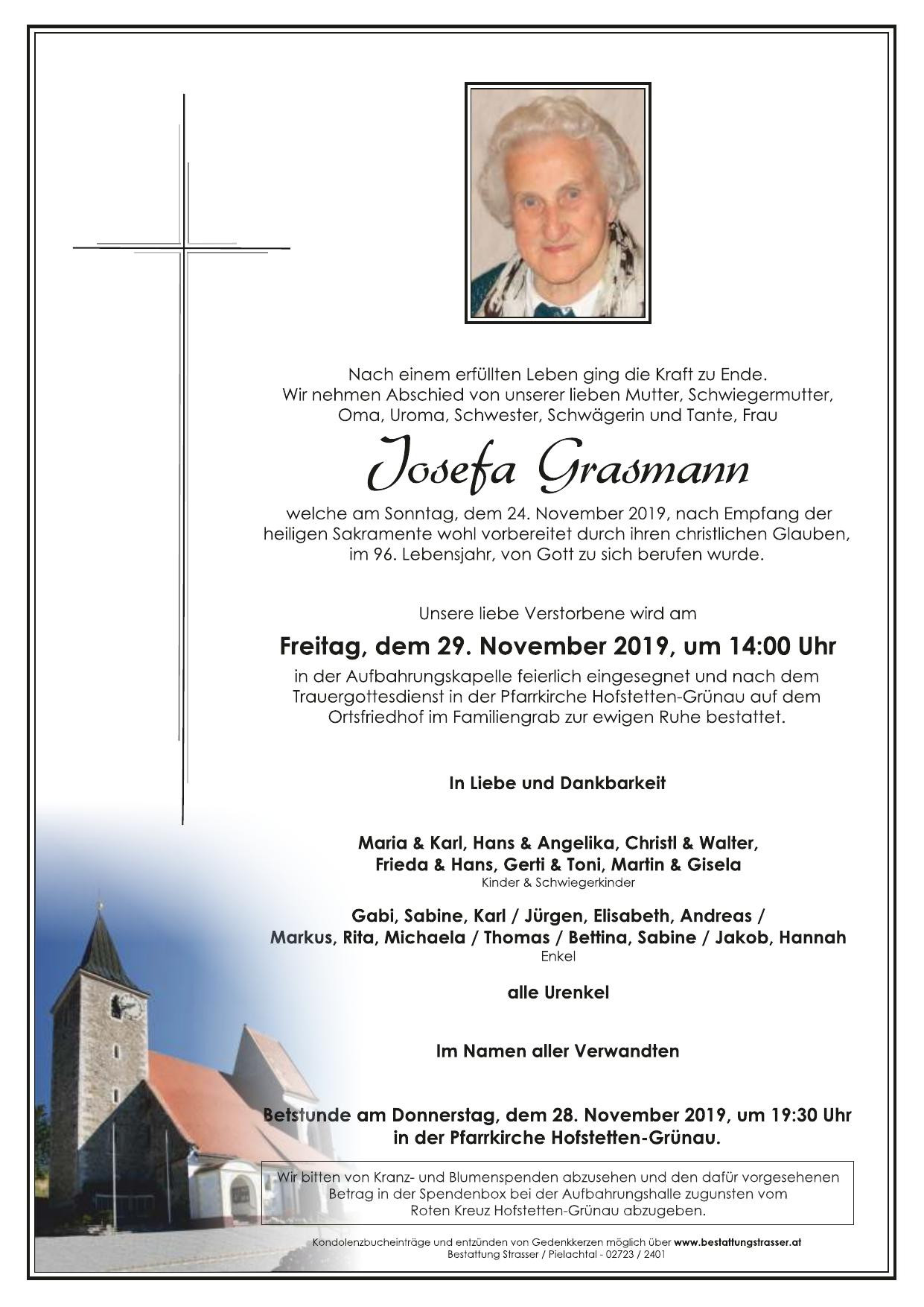 Traueranzeige von Josefa Grasmann
