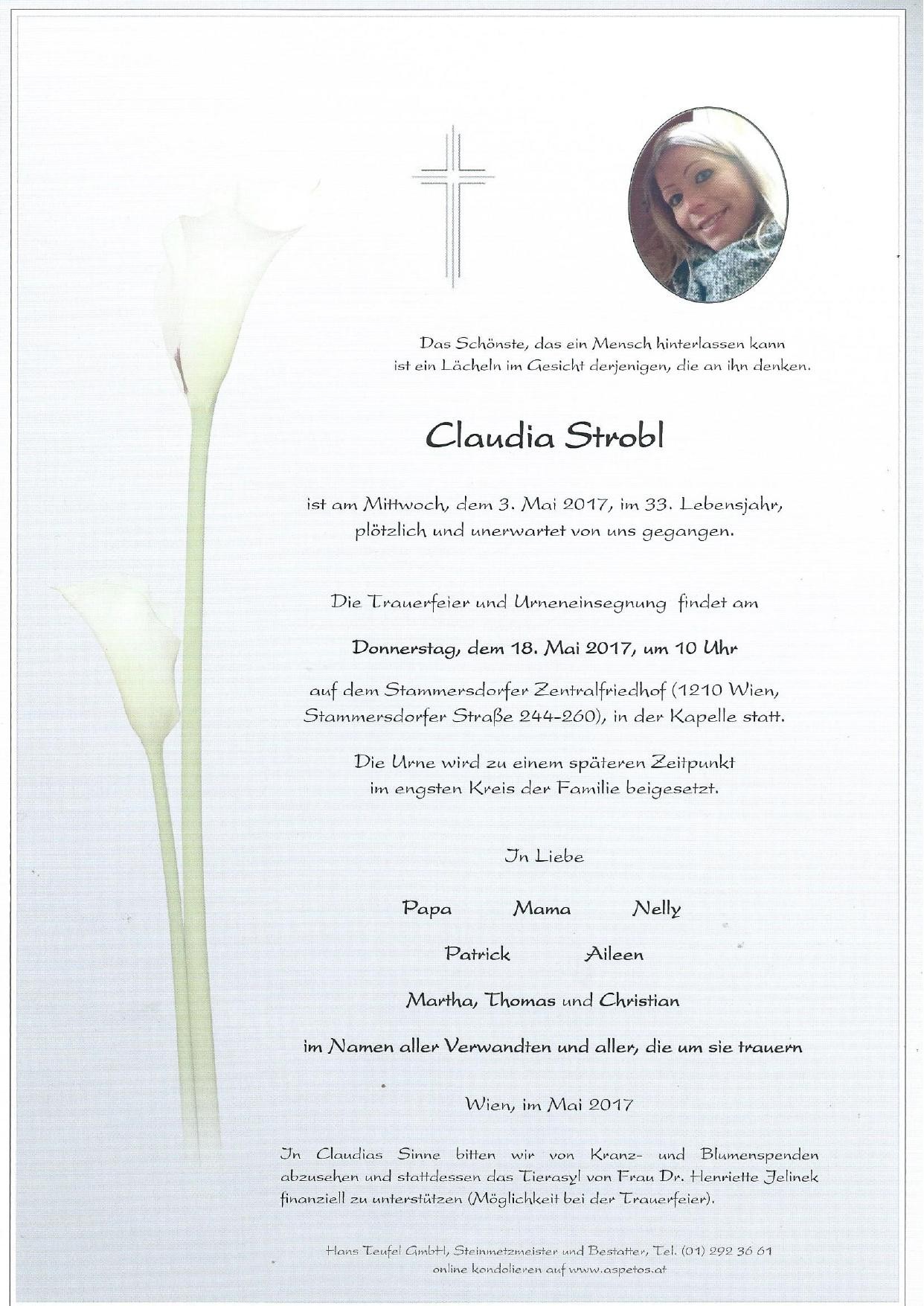 Traueranzeige von Claudia Strobl