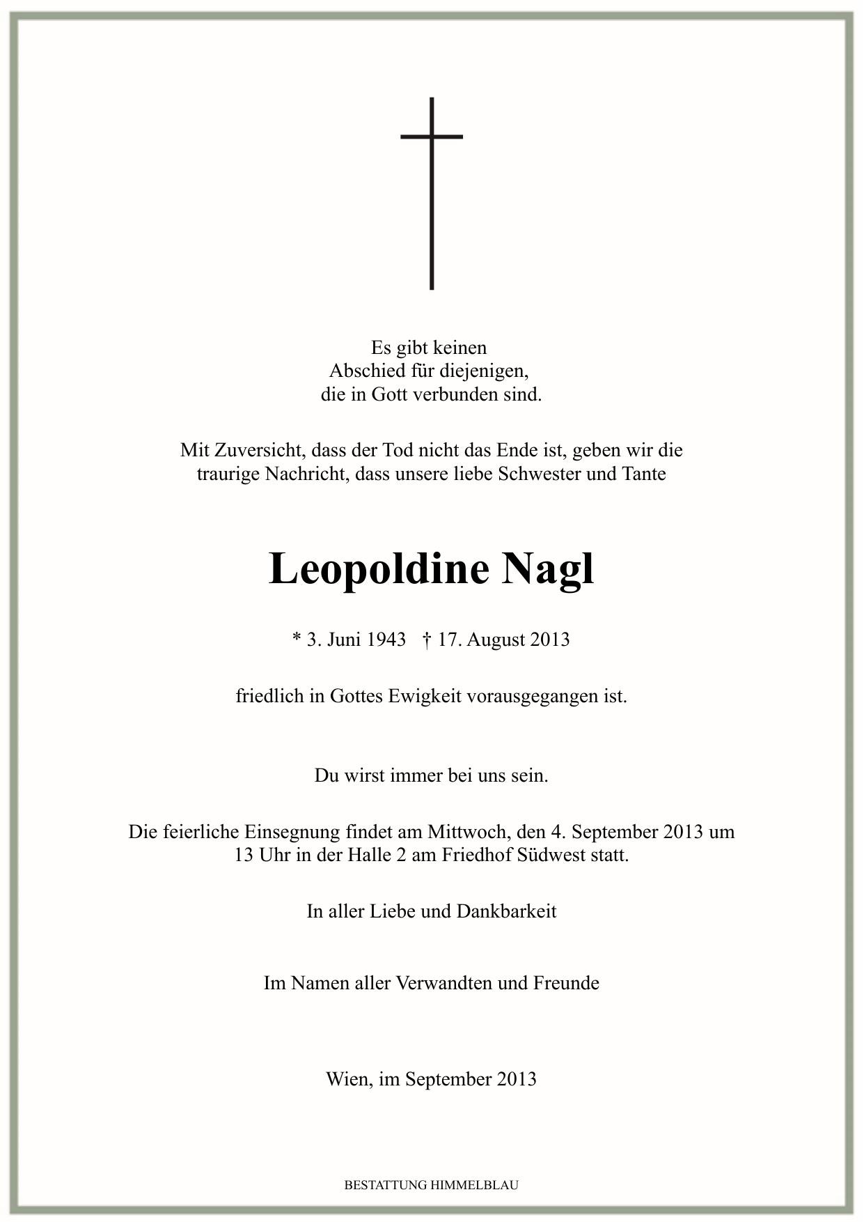 Traueranzeige von Leopoldine Nagl