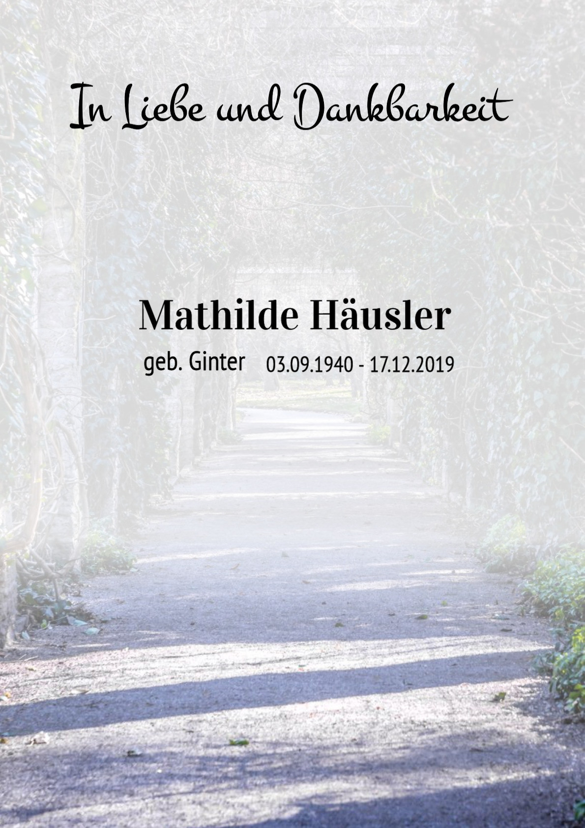 Traueranzeige von Mathilde Häusler
