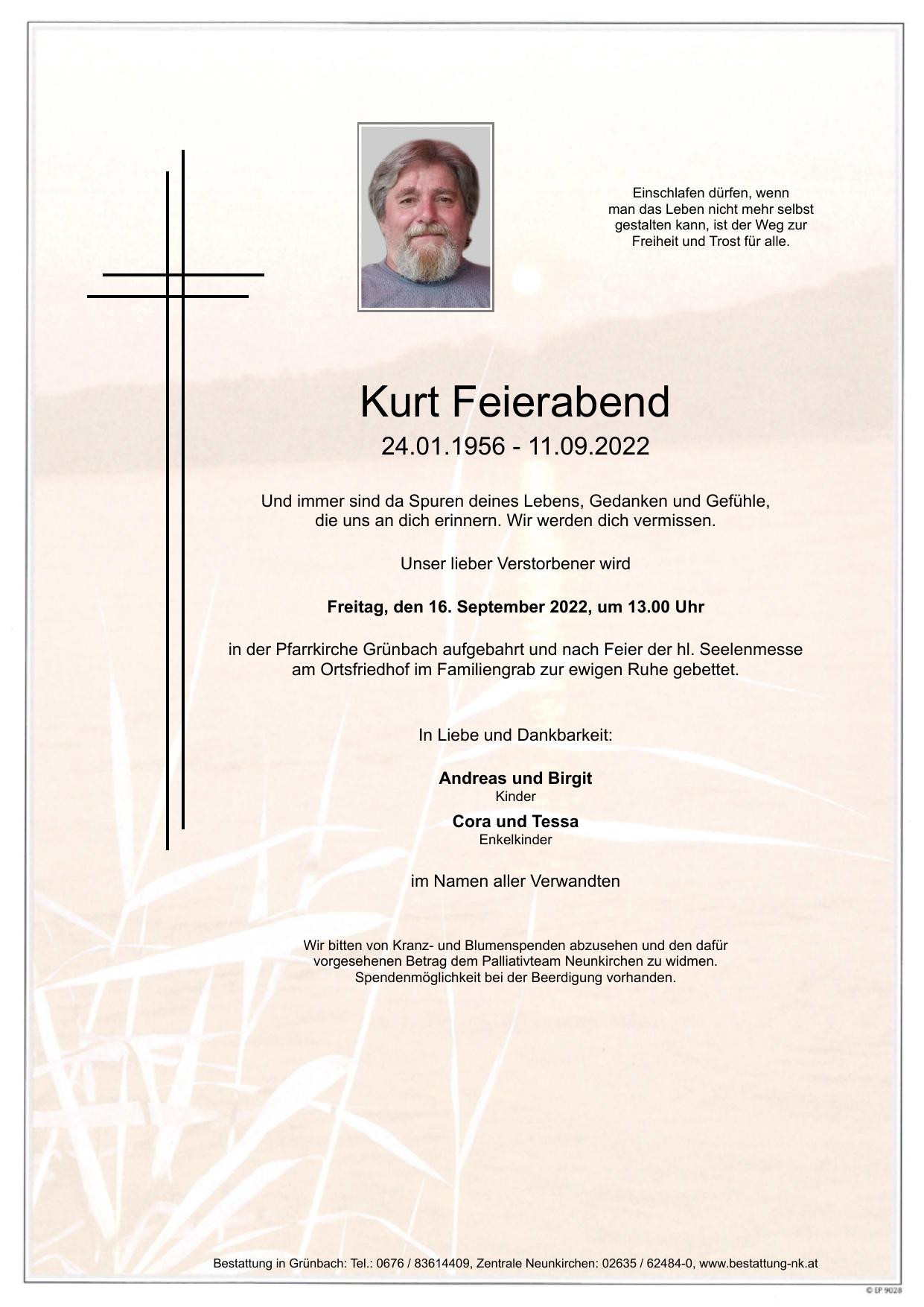 Traueranzeige von Kurt Feierabend