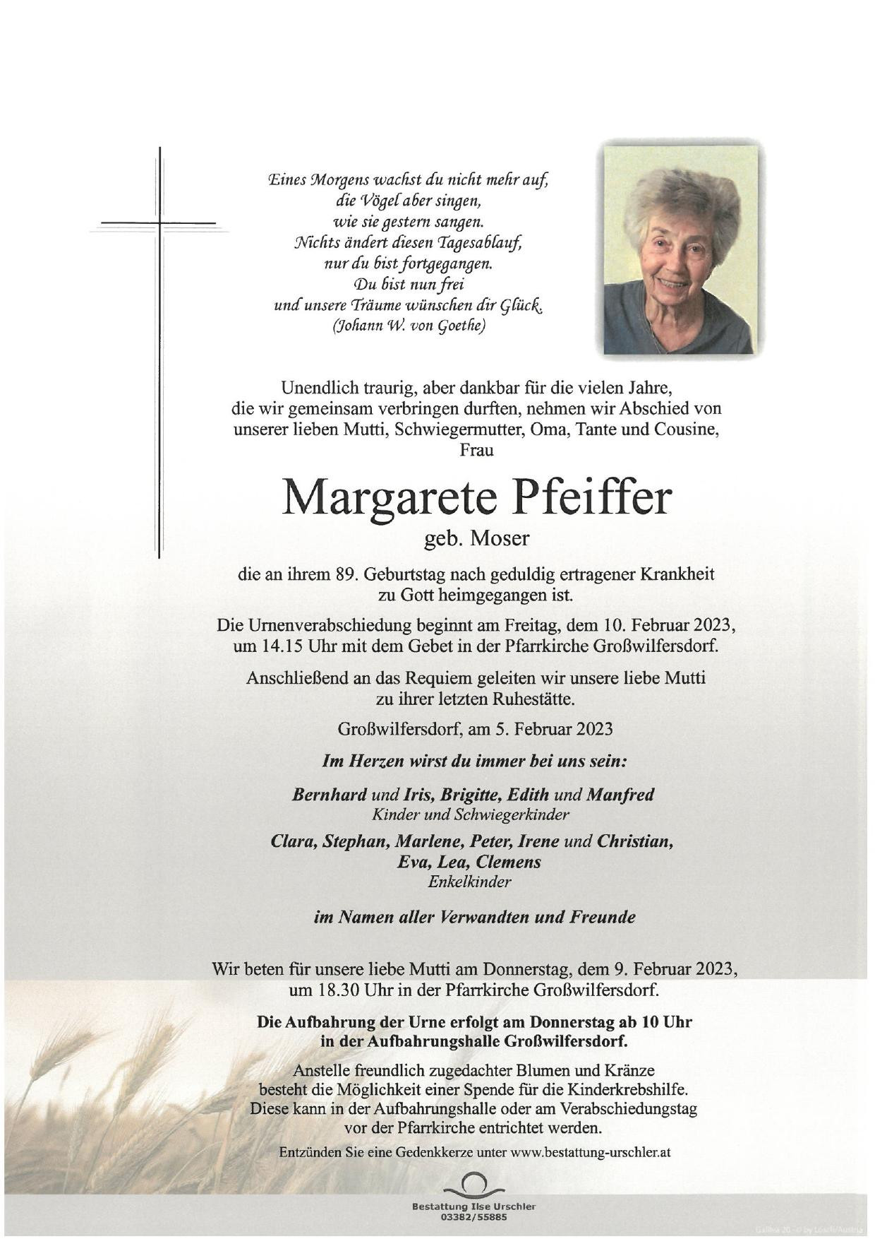 Traueranzeige von Margarete Pfeiffer