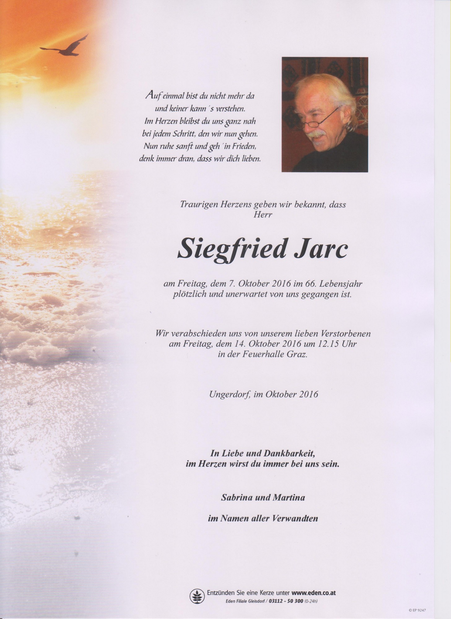 Traueranzeige von Siegfried Jarc