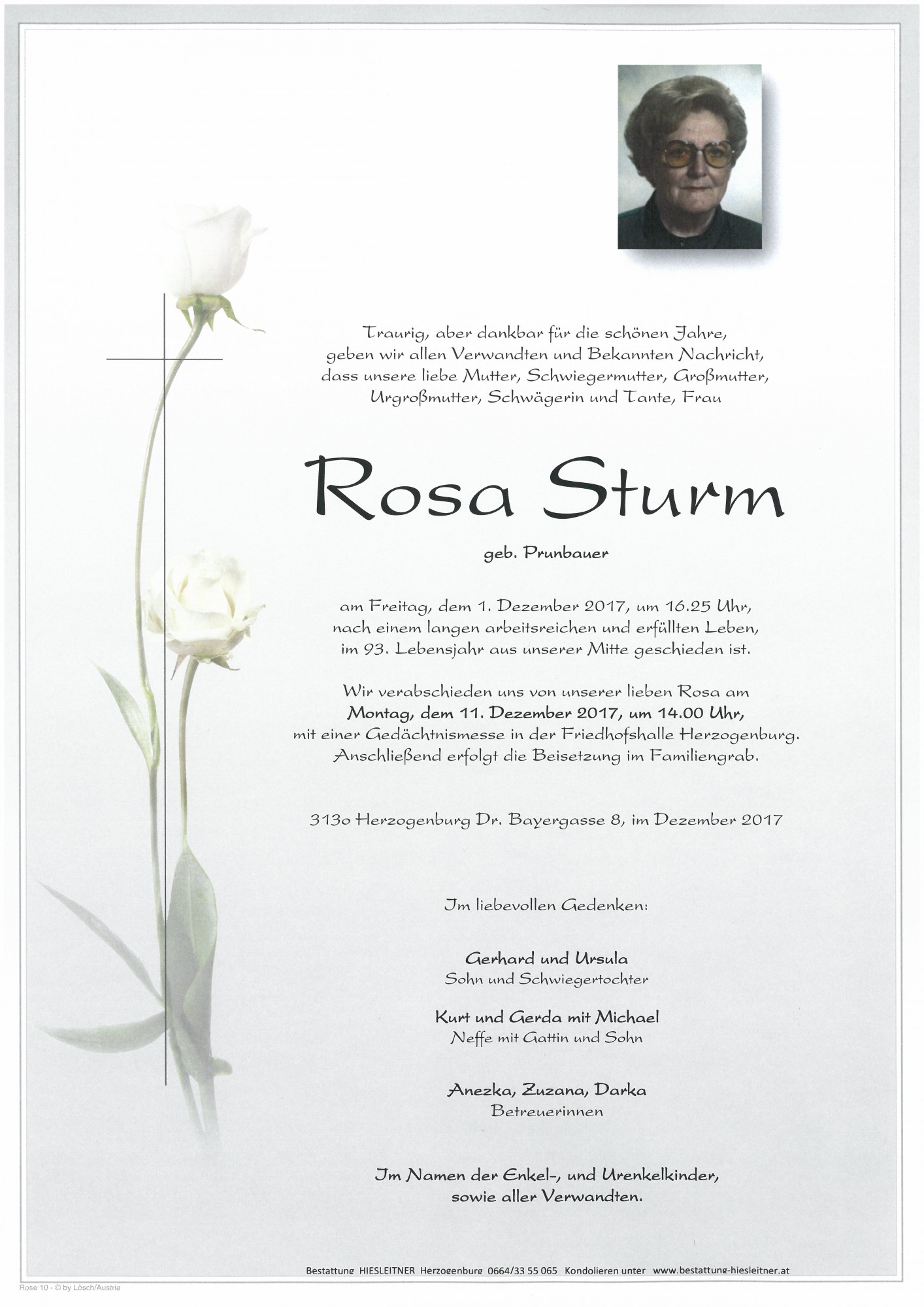 Traueranzeige von Rosa Sturm