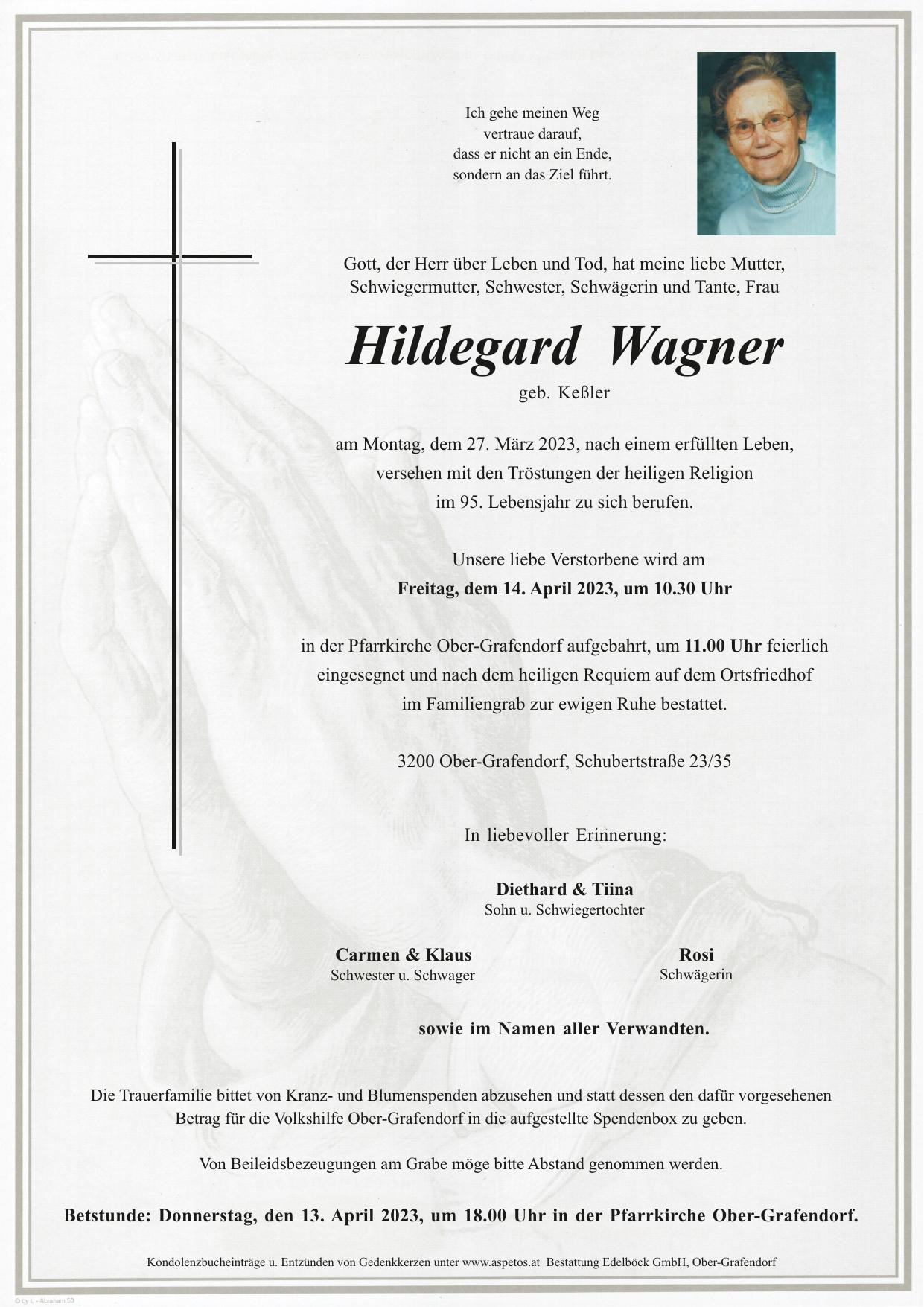 Traueranzeige von Hildegard Wagner