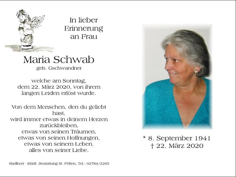 Traueranzeige von Maria Schwab