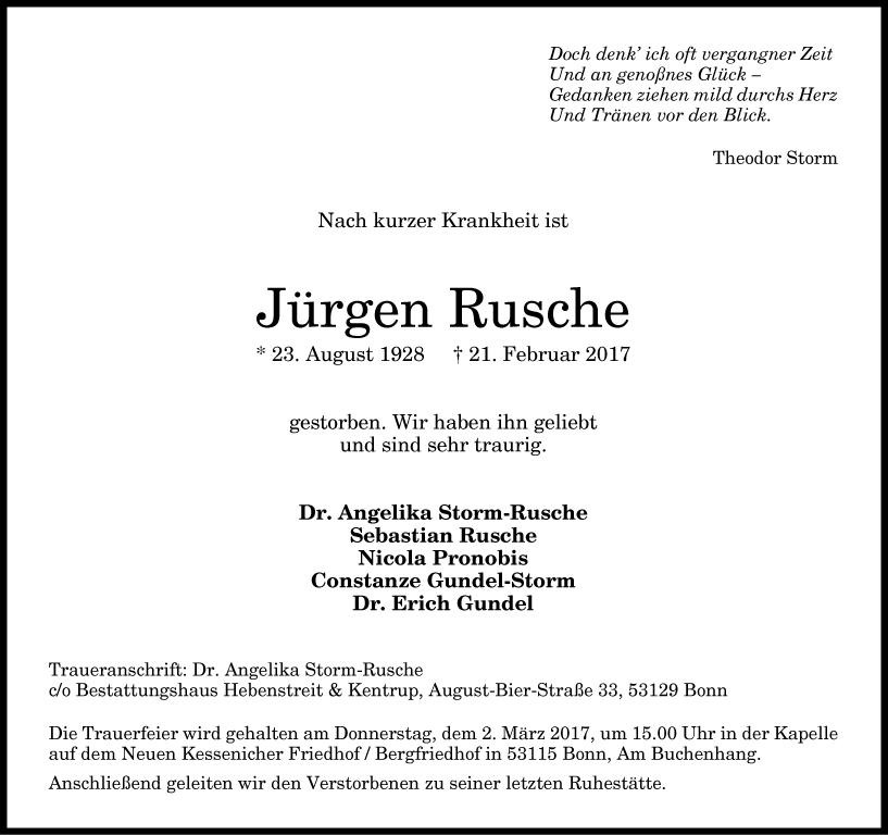 Traueranzeige von Jürgen Rusche