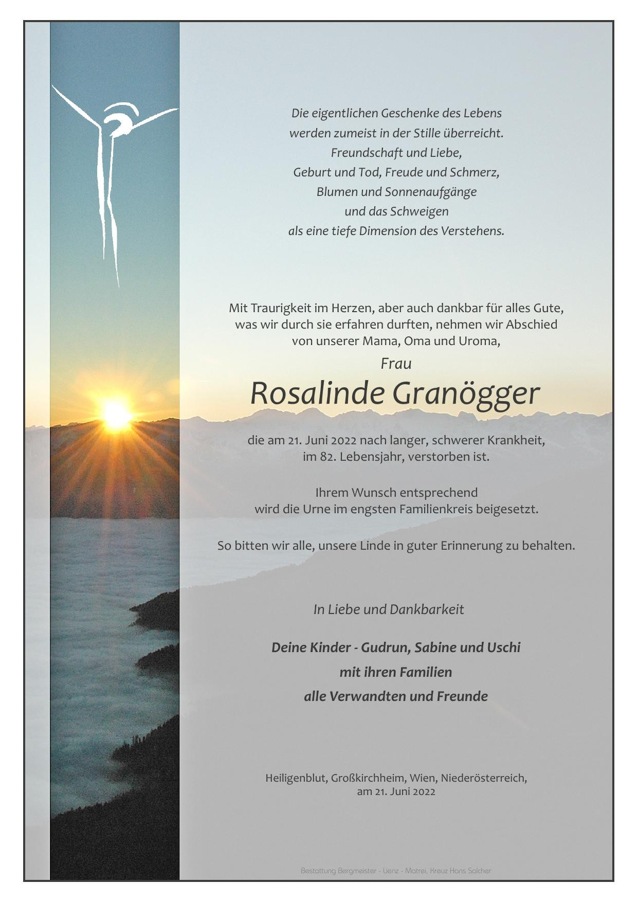 Traueranzeige von Rosalinde Granögger